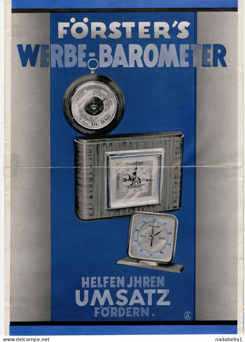 1940s  GERMANY,ARTHUR FOSTER,MEASURING INSTRUMENTS,BAROMETER,MANOMETER CATALOGUE,ADVERTISEMENT,4 PAGES,30X21cm - Kataloge