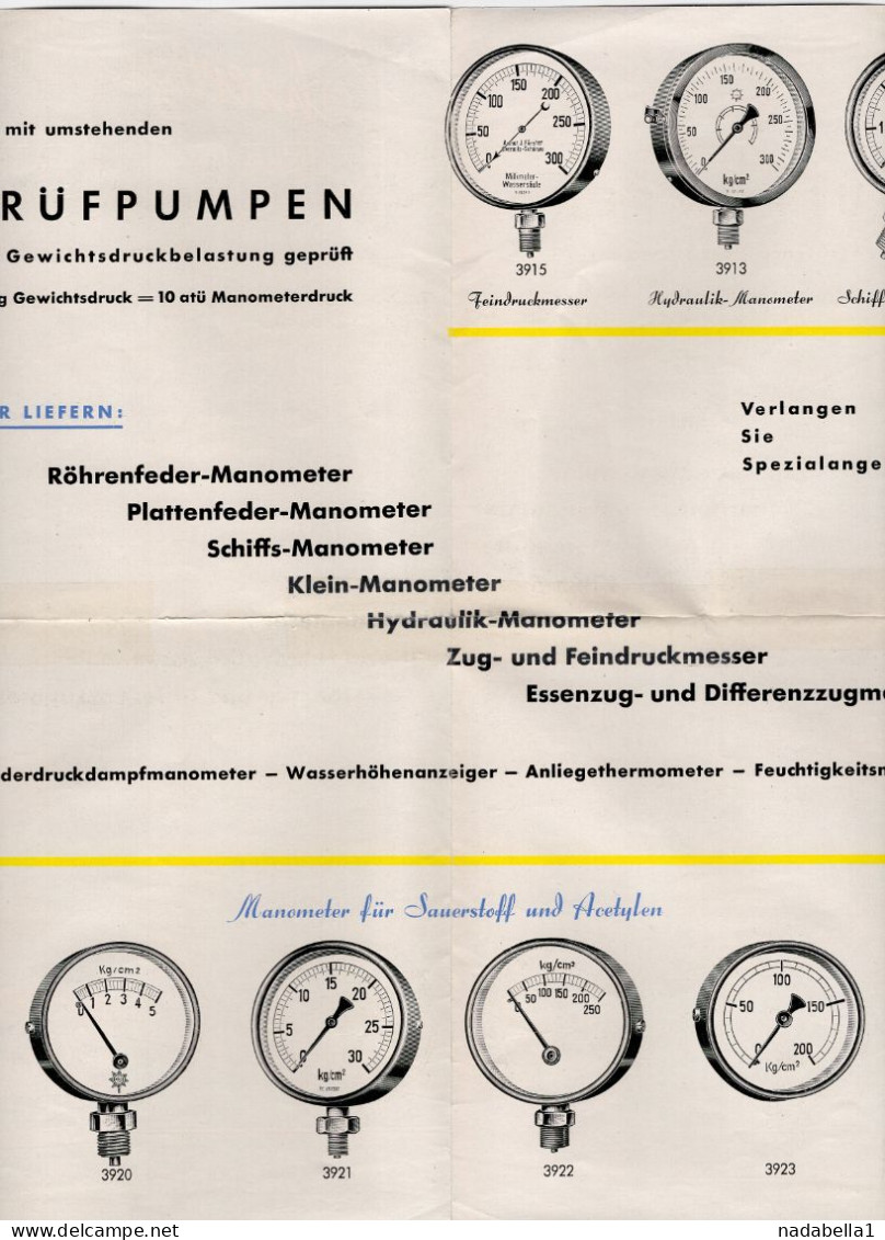 1940s  GERMANY,ARTHUR FOSTER,MEASURING INSTRUMENTS,BAROMETER,MANOMETER CATALOGUE,ADVERTISEMENT,4 PAGES,30X21cm - Kataloge