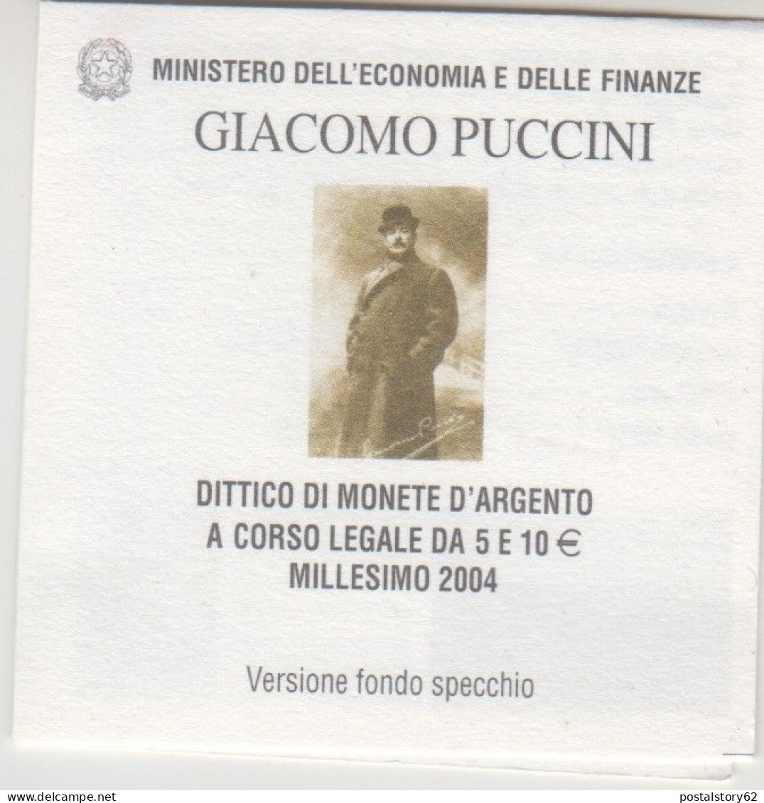 Dittico Di Monete D'Arg. Commemorative  Da 5 E 10 Euro Anno 2004  - Giacomo Puccini - Fondo Specchio - Gedenkmünzen