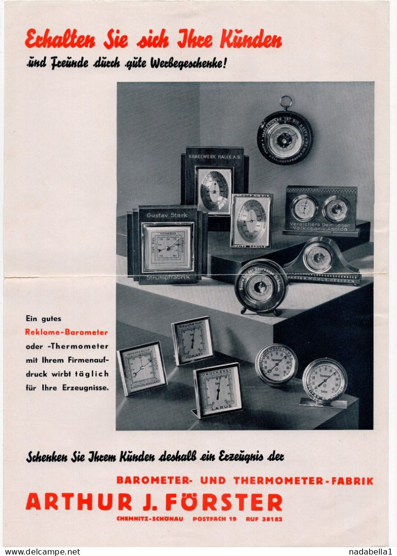 1940s  GERMANY,ARTHUR FOSTER,MEASURING INSTRUMENTS,BAROMETER,MANOMETER CATALOGUE,ADVERTISEMENT,30X21cm - Catálogos