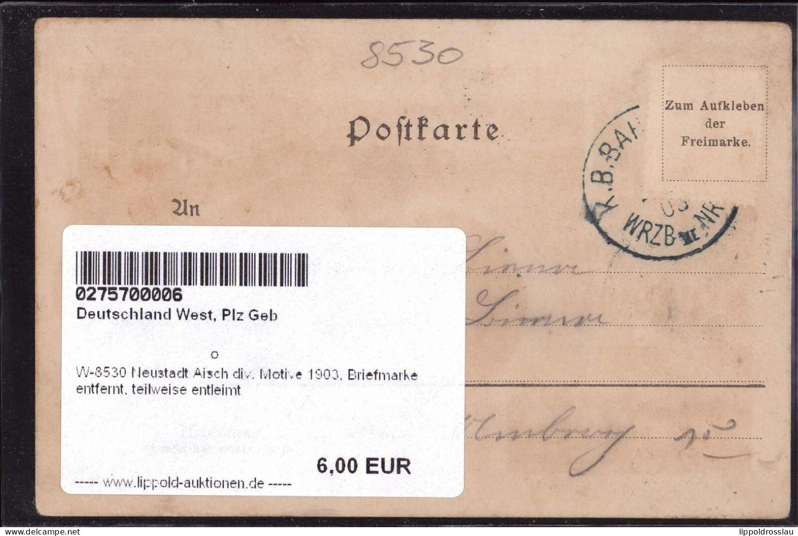 Gest. W-8530 Neustadt Aisch Div. Motive 1903, Briefmarke Entfernt, Teilweise Entleimt - Neustadt (Weinstr.)