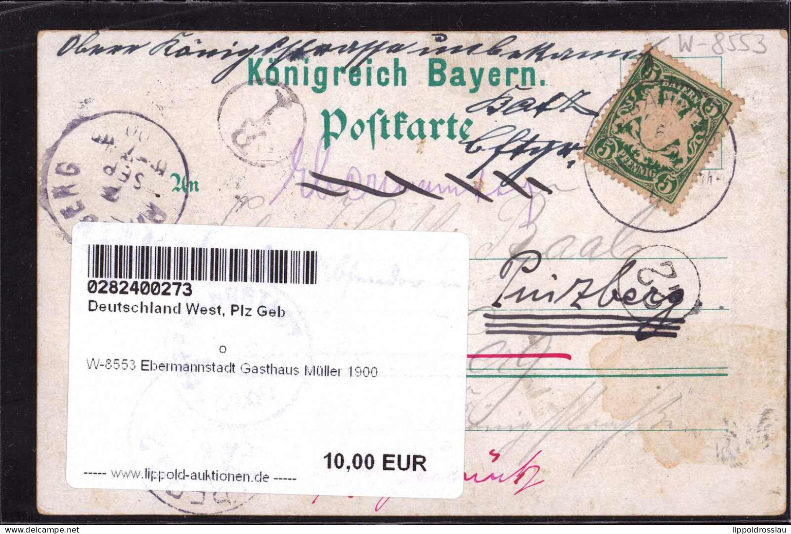 Gest. W-8553 Ebermannstadt Gasthaus Müller 1900 - Forchheim
