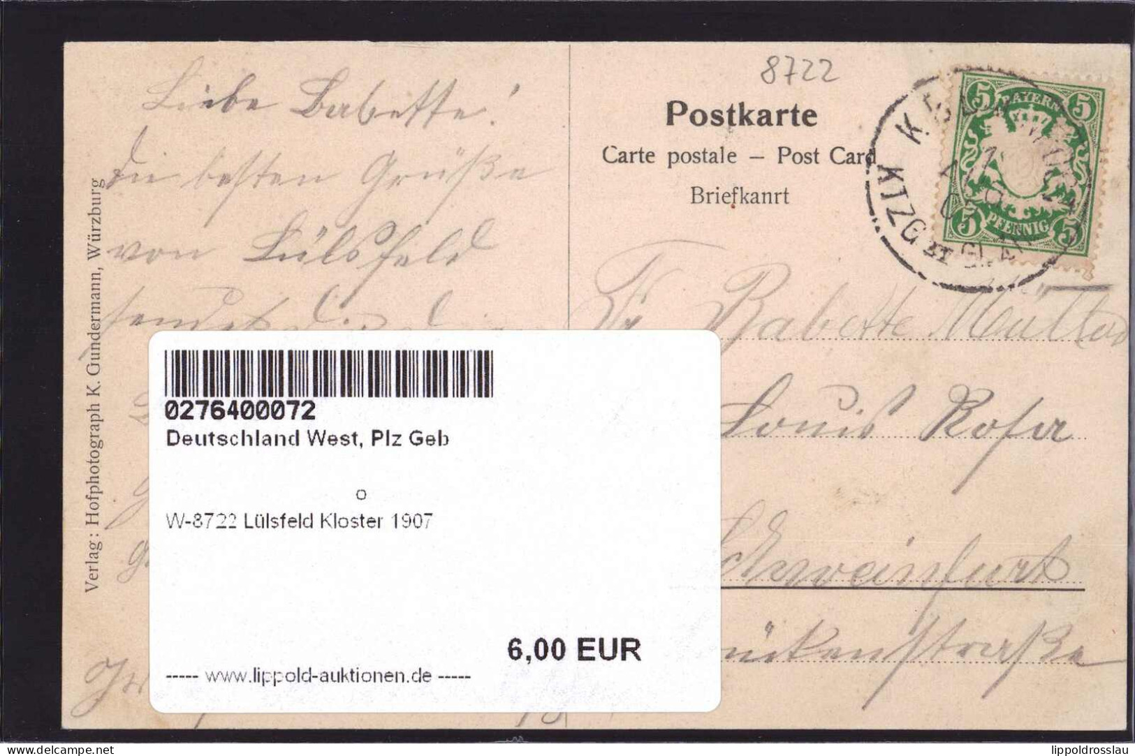Gest. W-8722 Lülsfeld Kloster 1907 - Schweinfurt