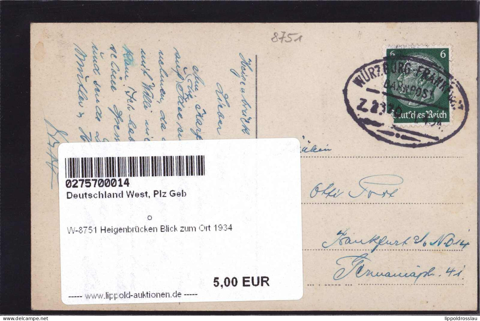 Gest. W-8751 Heigenbrücken Blick Zum Ort 1934 - Aschaffenburg