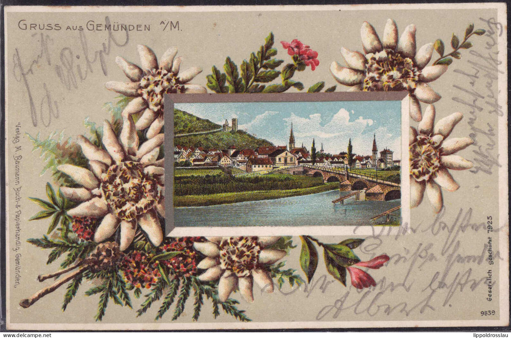 Gest. W-8780 Gemünden Blick Zum Ort, Prägekarte 1904 - Gemuenden