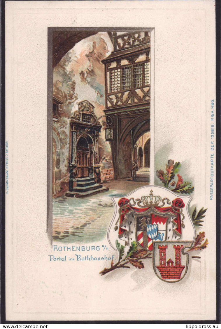 * W-8803 Rothenburg Portal Rathaushof, Wappen-Prägekarte - Ansbach