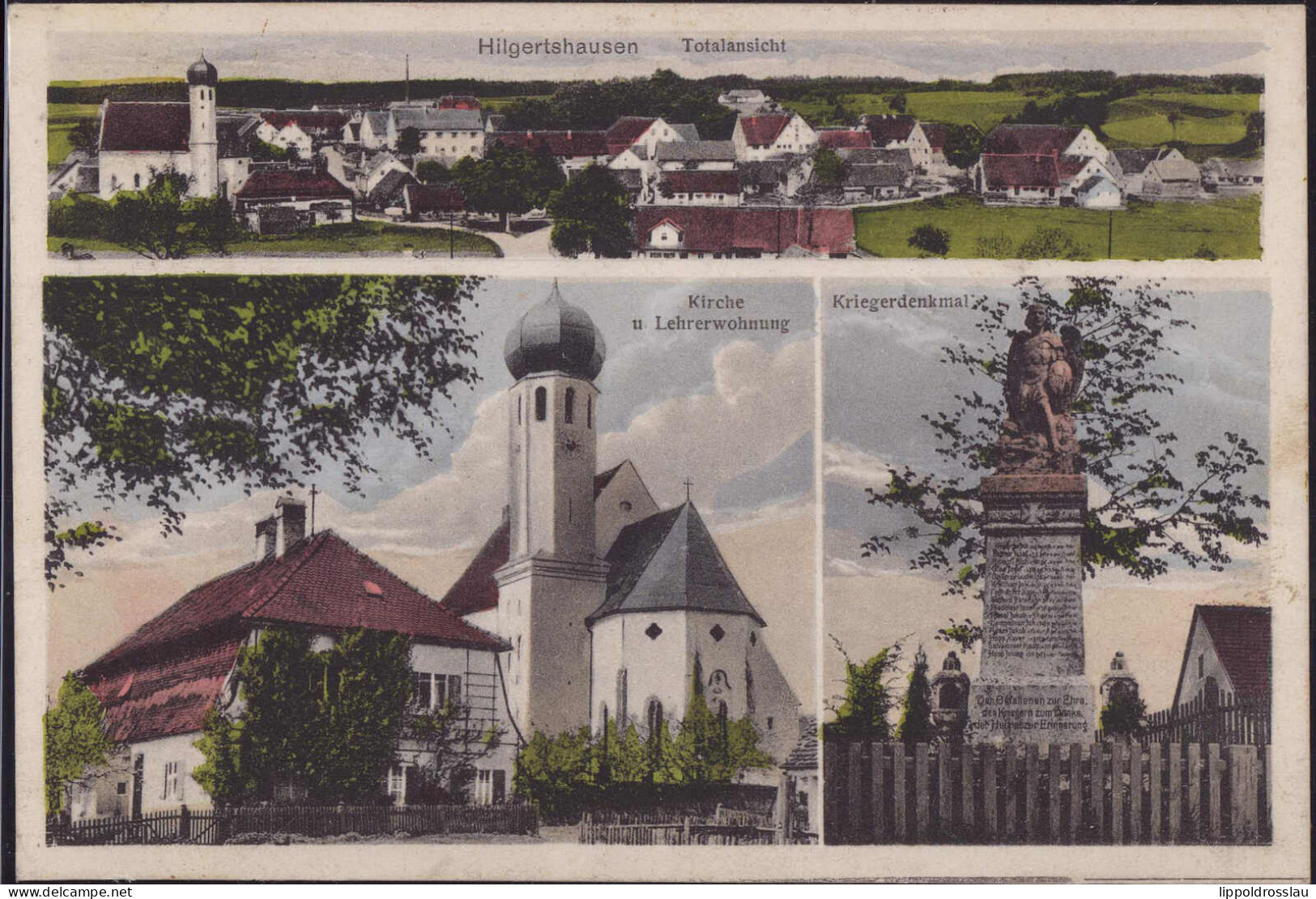 Gest. W-8891 Hilgertshausen Kriegerdenkmal Kirche 1926 - Aichach