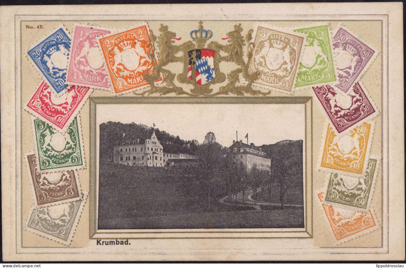 Gest. W-8908 Krumbad Teil Des Ortes Briefmarken-Prägekarte 1908 - Augsburg