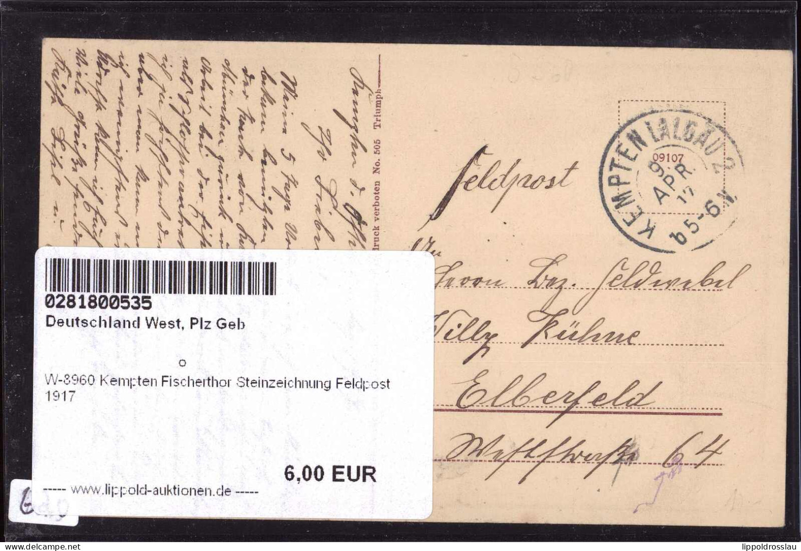 Gest. W-8960 Kempten Fischerthor Steinzeichnung Feldpost 1917 - Kempten