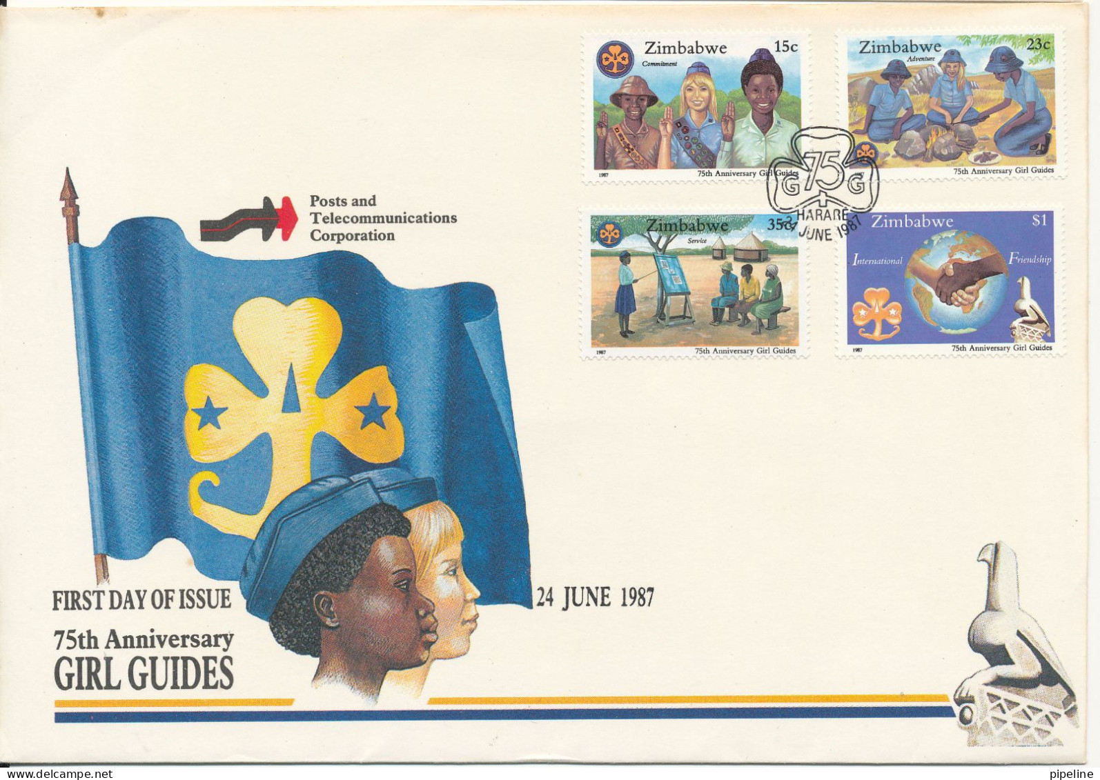 Zimbabwe FDC 24-6-1987 Girl Guides 75th Anniversary Complete Set Of 4 With Cachet - Zimbabwe (1980-...)