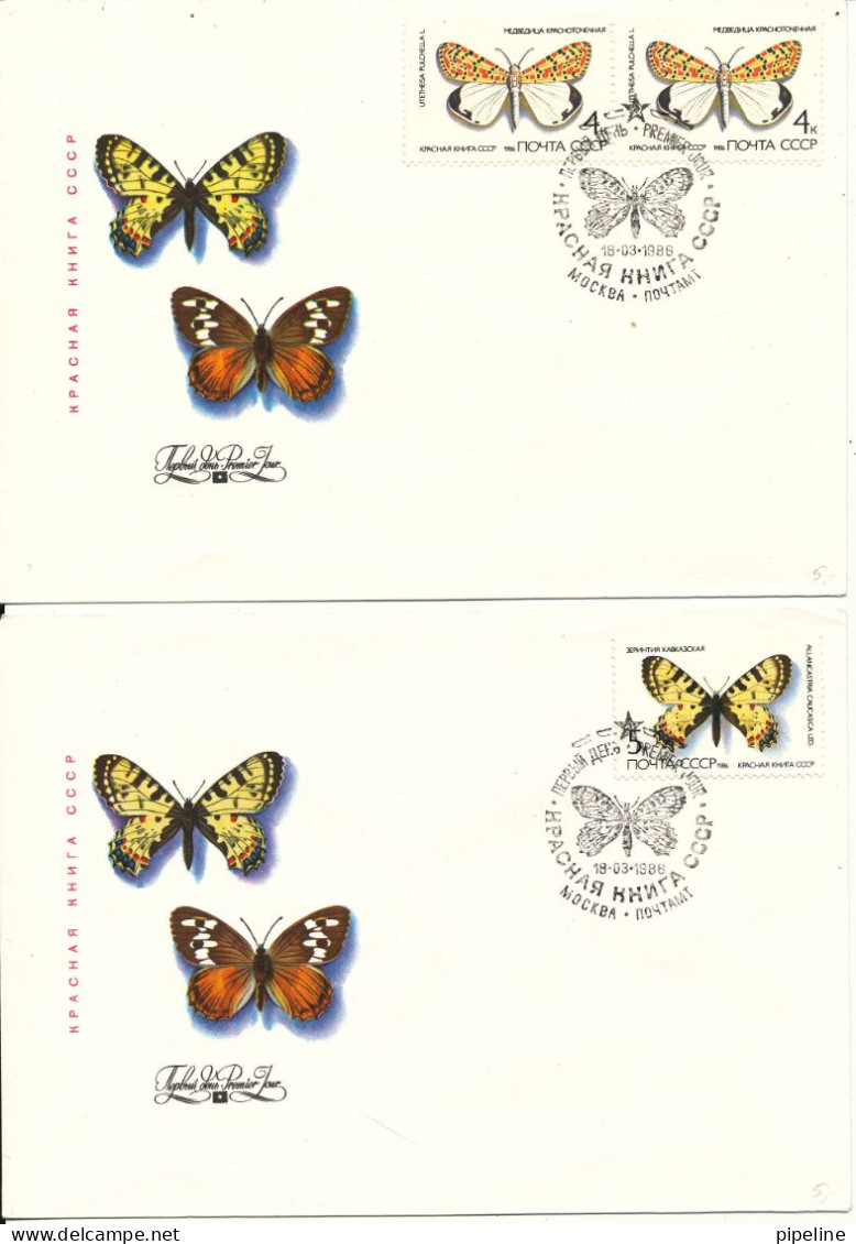 USSR FDC 18-3-1986 Butterflies Complete Set Of 5 On 5 Covers With Cachet - FDC