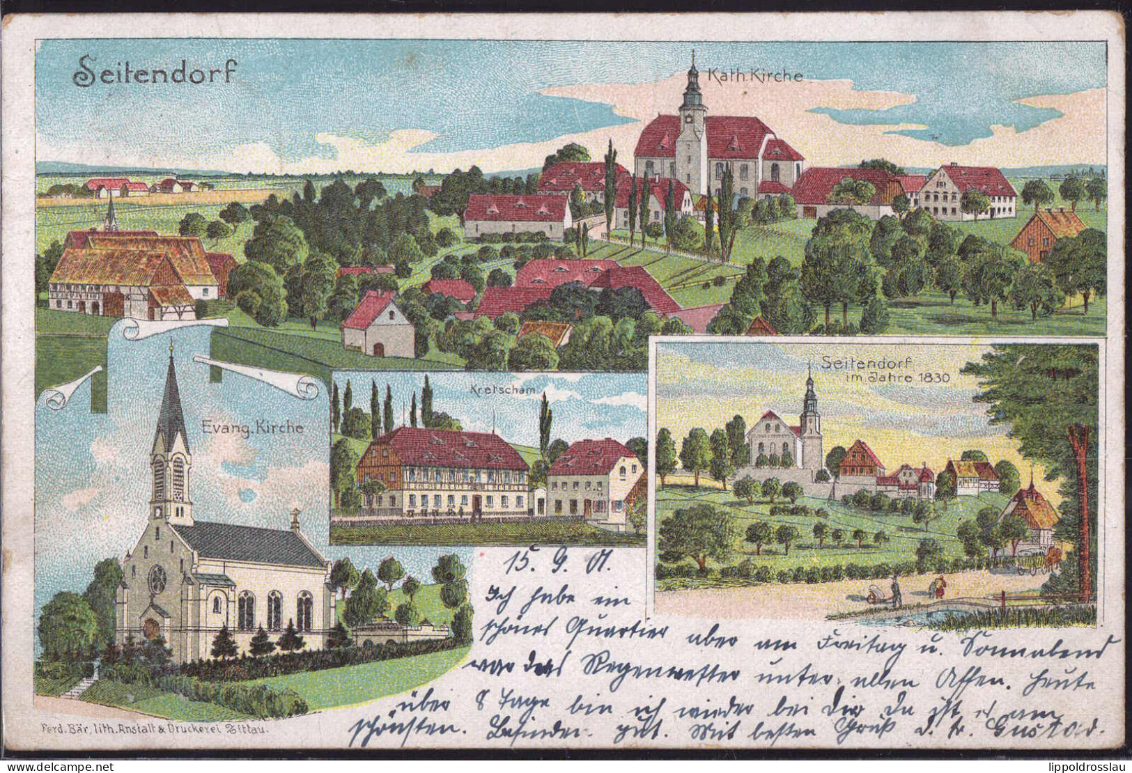 Gest. Seitendorf Gasthaus Kirche 1901 - Schlesien