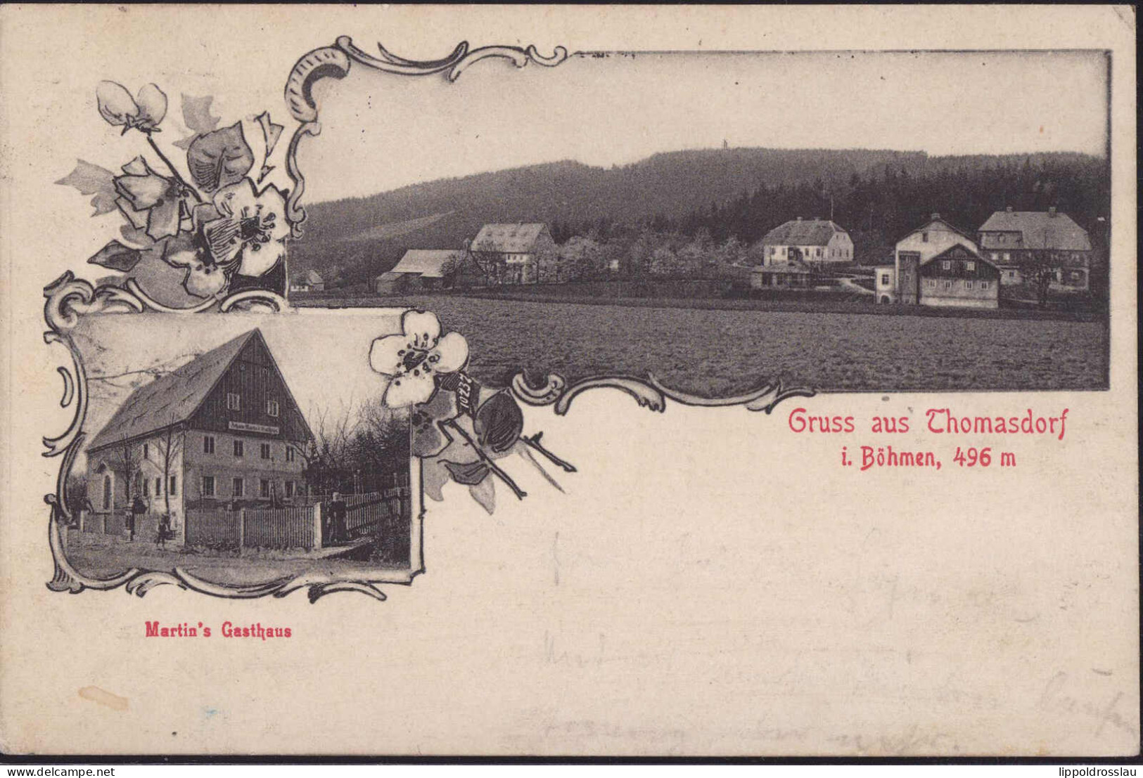 Gest. Thomasdorf Martins Gasthaus 1913, Briefmarke Entfernt - Schlesien