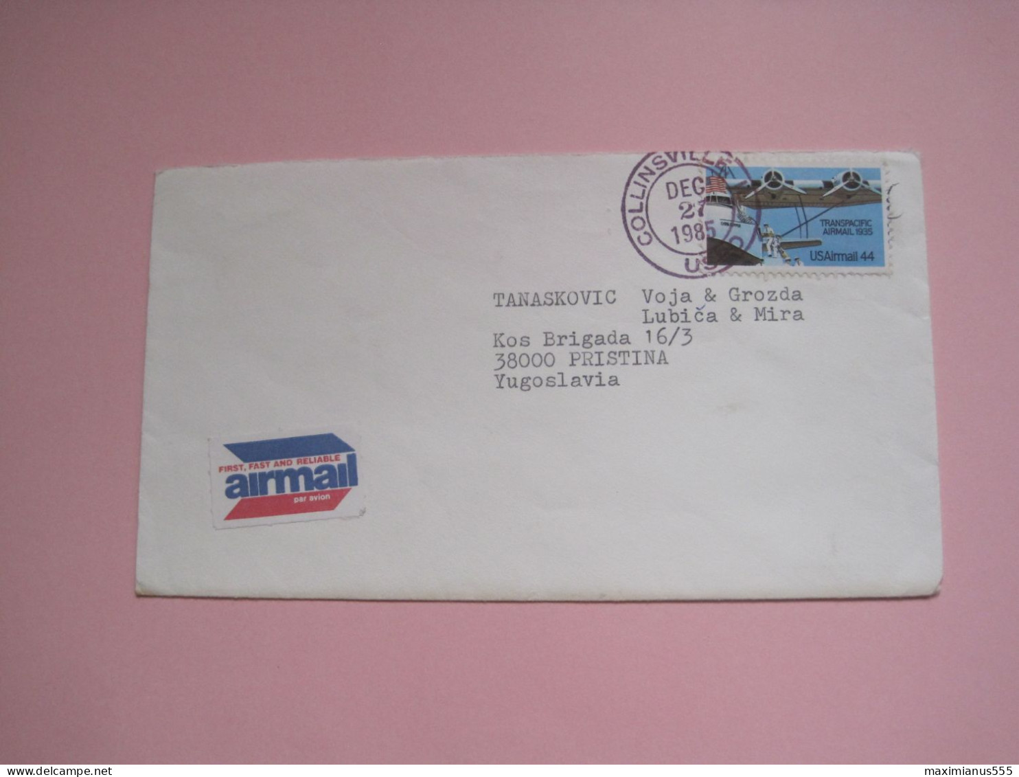 USA Letter 1985 To Yugoslavia - Oblitérés