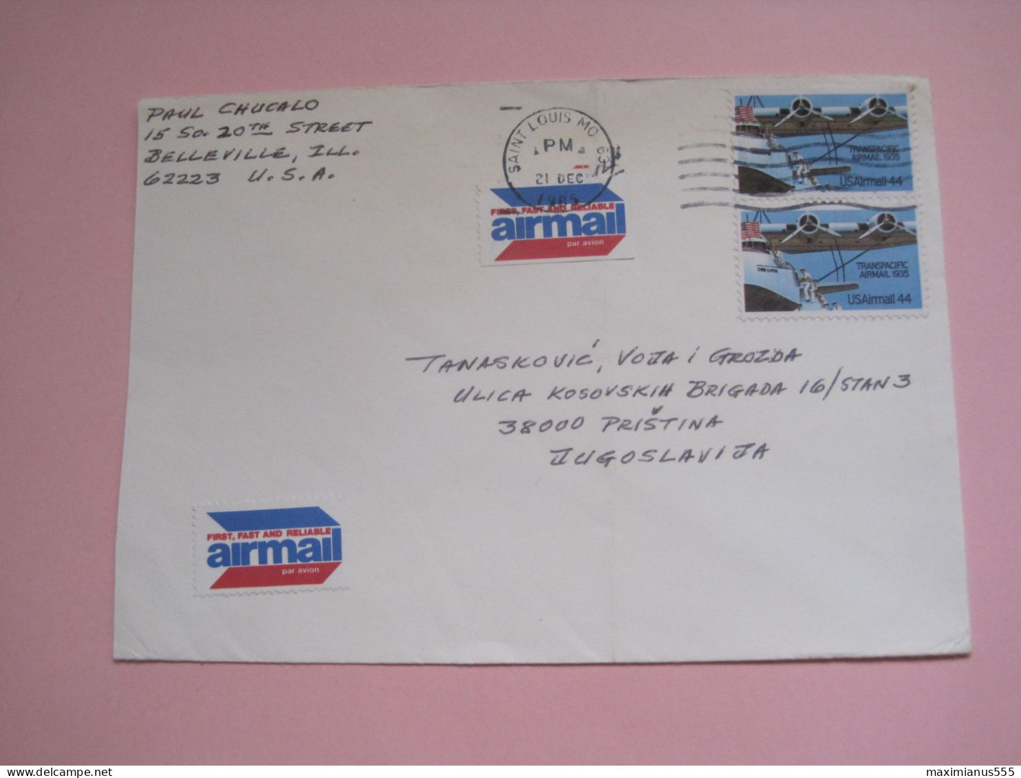 USA Letter 1985 To Yugoslavia - Gebraucht