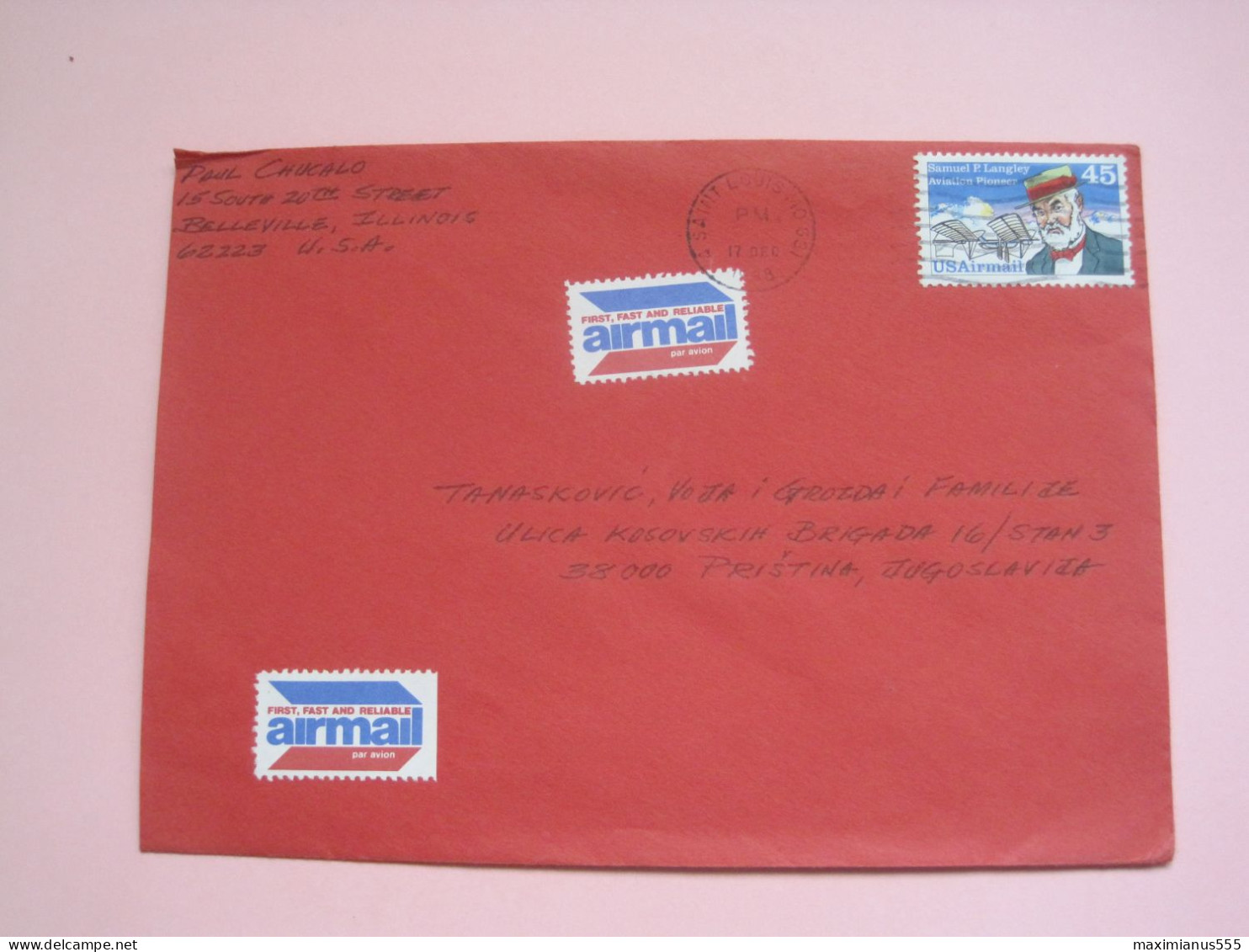 USA Letter 1988 To Yugoslavia - Usados