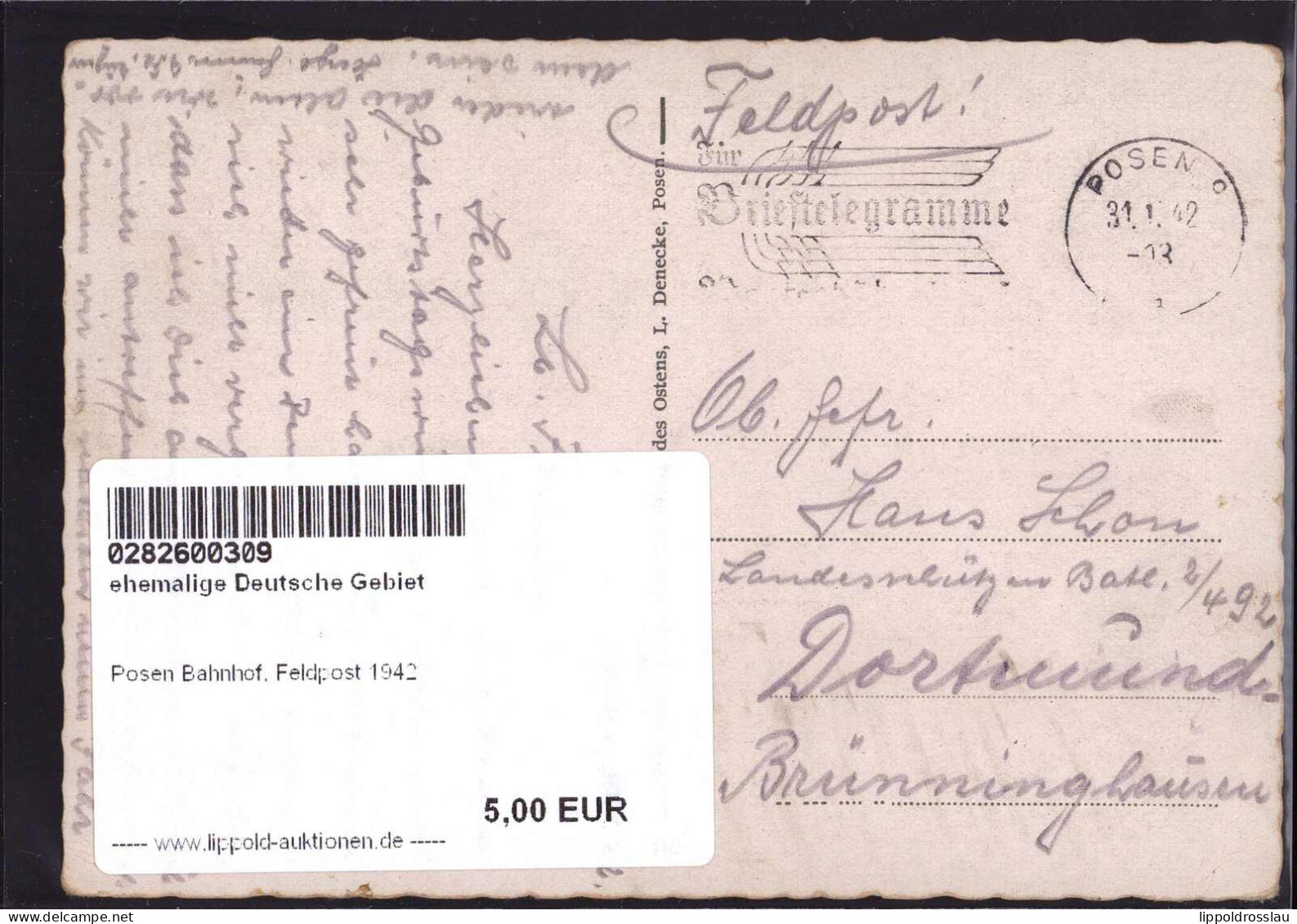 * Posen Bahnhof, Feldpost 1942 - Posen