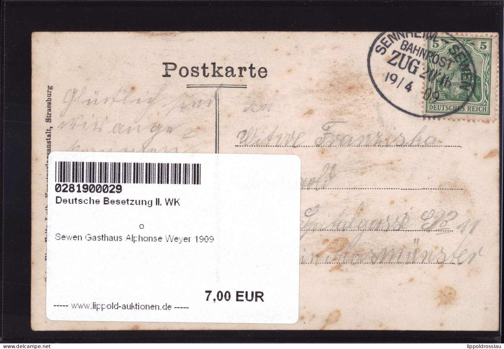 Gest. Sewen Gasthaus Alphonse Weyer 1909 - Elsass