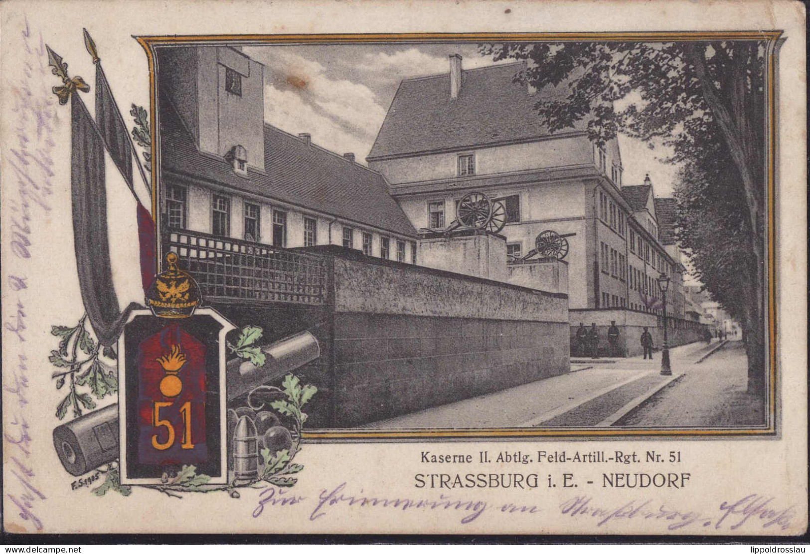 Gest. Straßburg Kaserne II- Abtlg. Feld-Art.-Regt. Nr. 51, Feldpost 1916 - Elsass