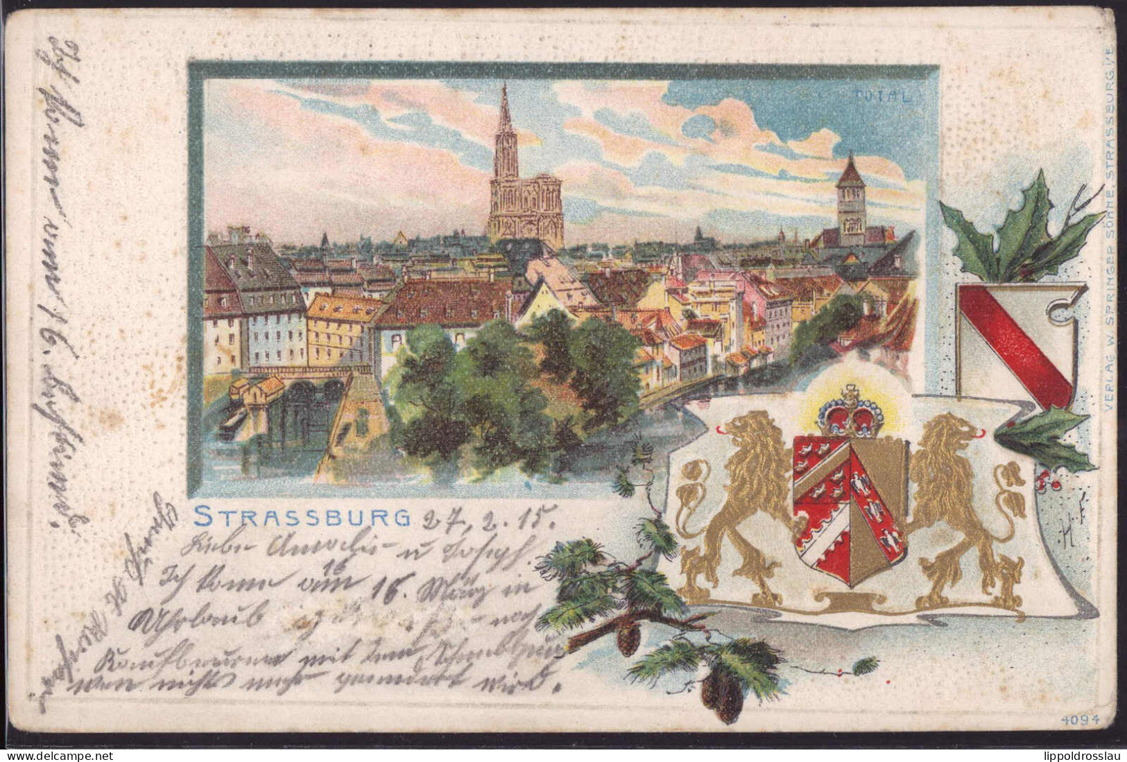 * Strassburg Blick Zum Ort, Min. Best., Wappen-Prägekarte - Elsass