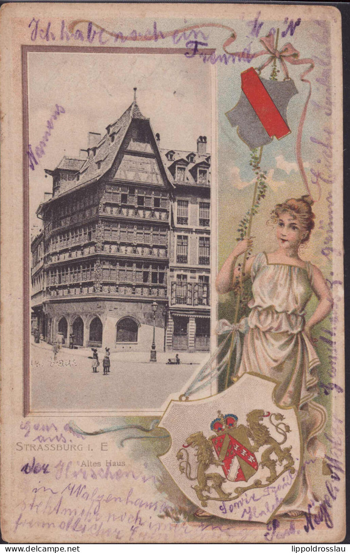 Gest. Strassburg Rathaus Prägekarte 1901, Etwas Best. - Elsass