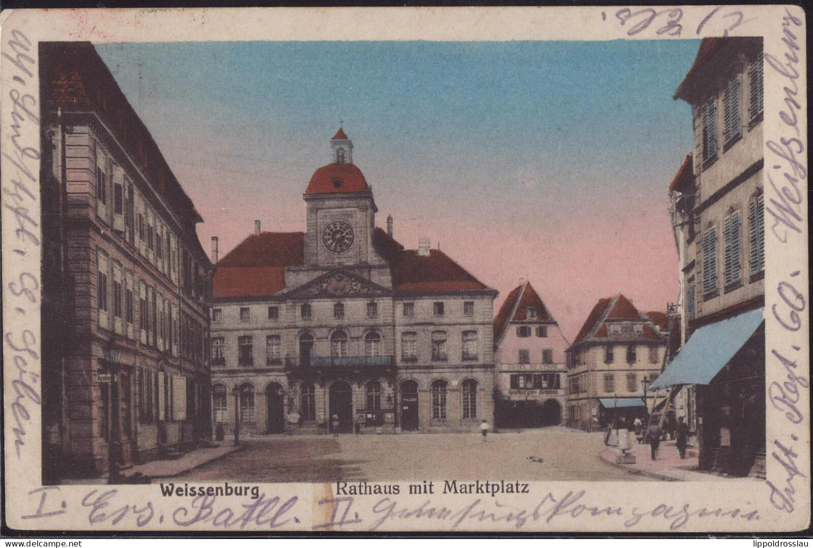 Gest. Weissenburg Marktplatz, Feldpost 1916 - Elsass