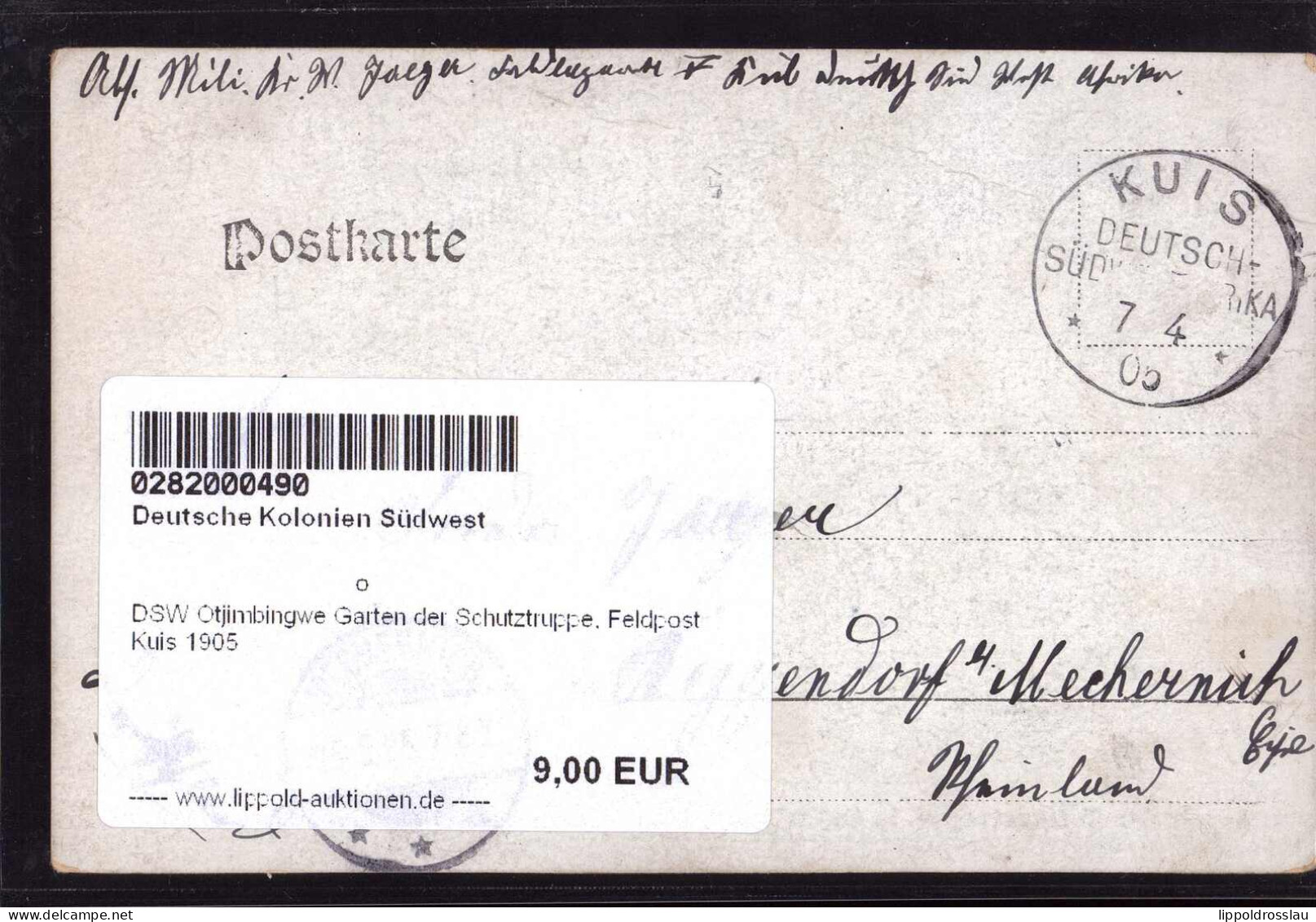 Gest. DSW Otjimbingwe Garten Der Schutztruppe, Feldpost Kuis 1905 - Unclassified