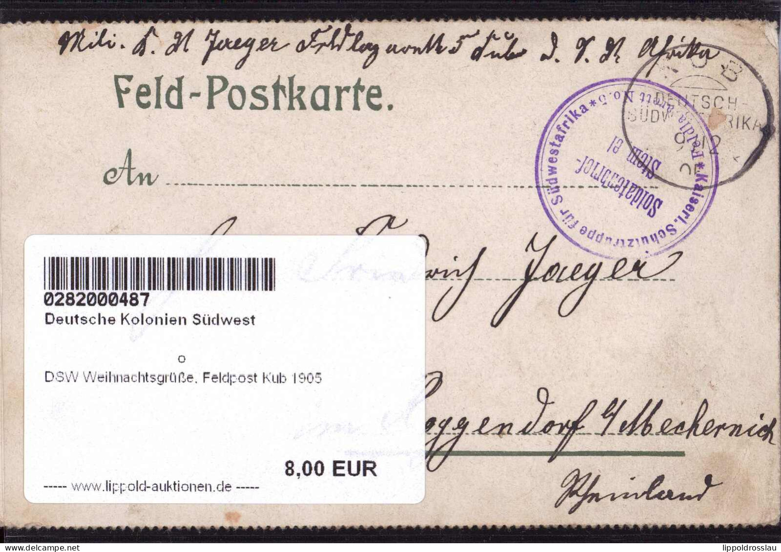 Gest. DSW Weihnachtsgrüße, Feldpost Kub 1905 - Unclassified