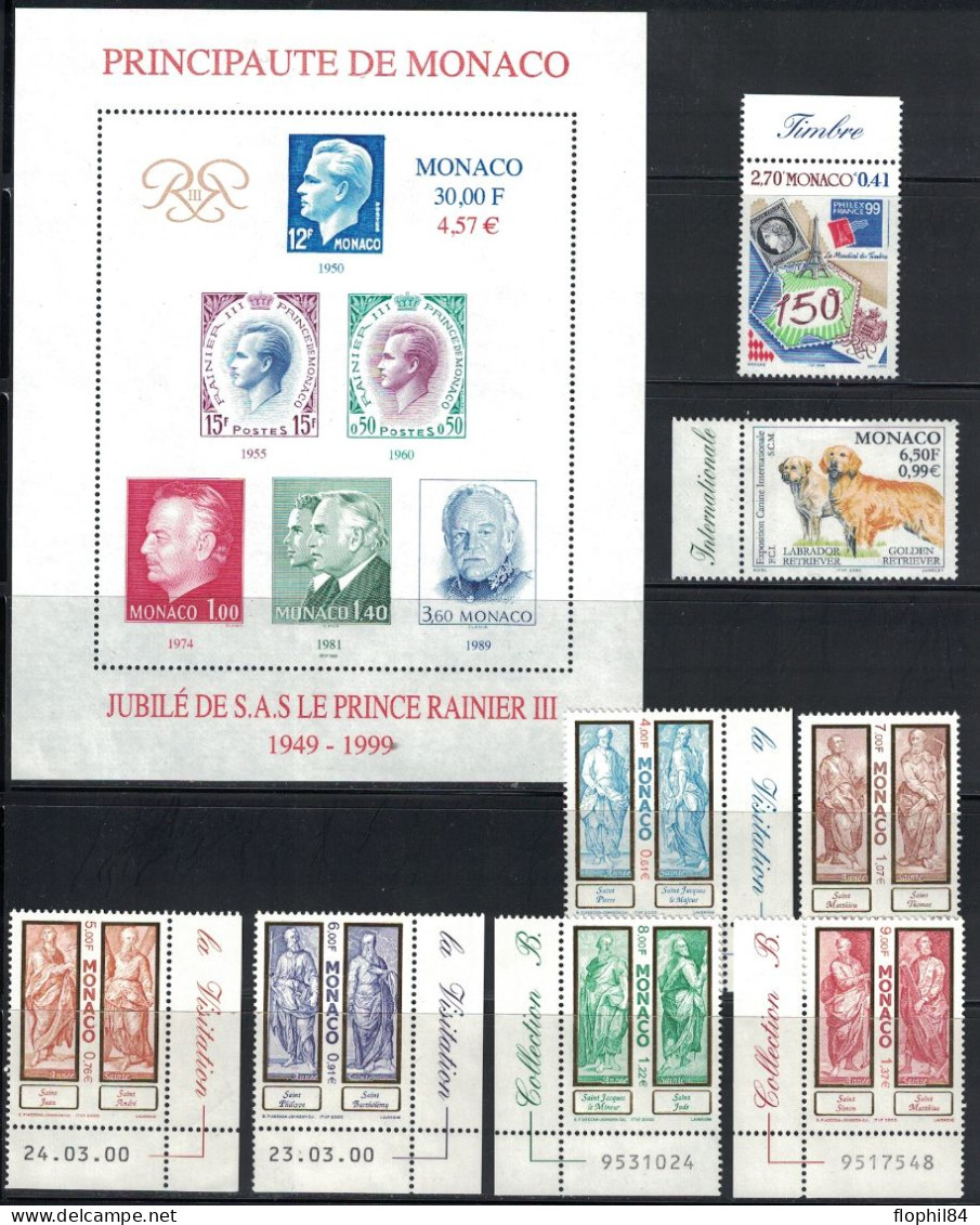 MONACO - ENSEMBLE DE TIMBRES ET BLOCS DE L'ANNEE 1999 A 2001 - NEUF - FACIALE 79€ - Ungebraucht