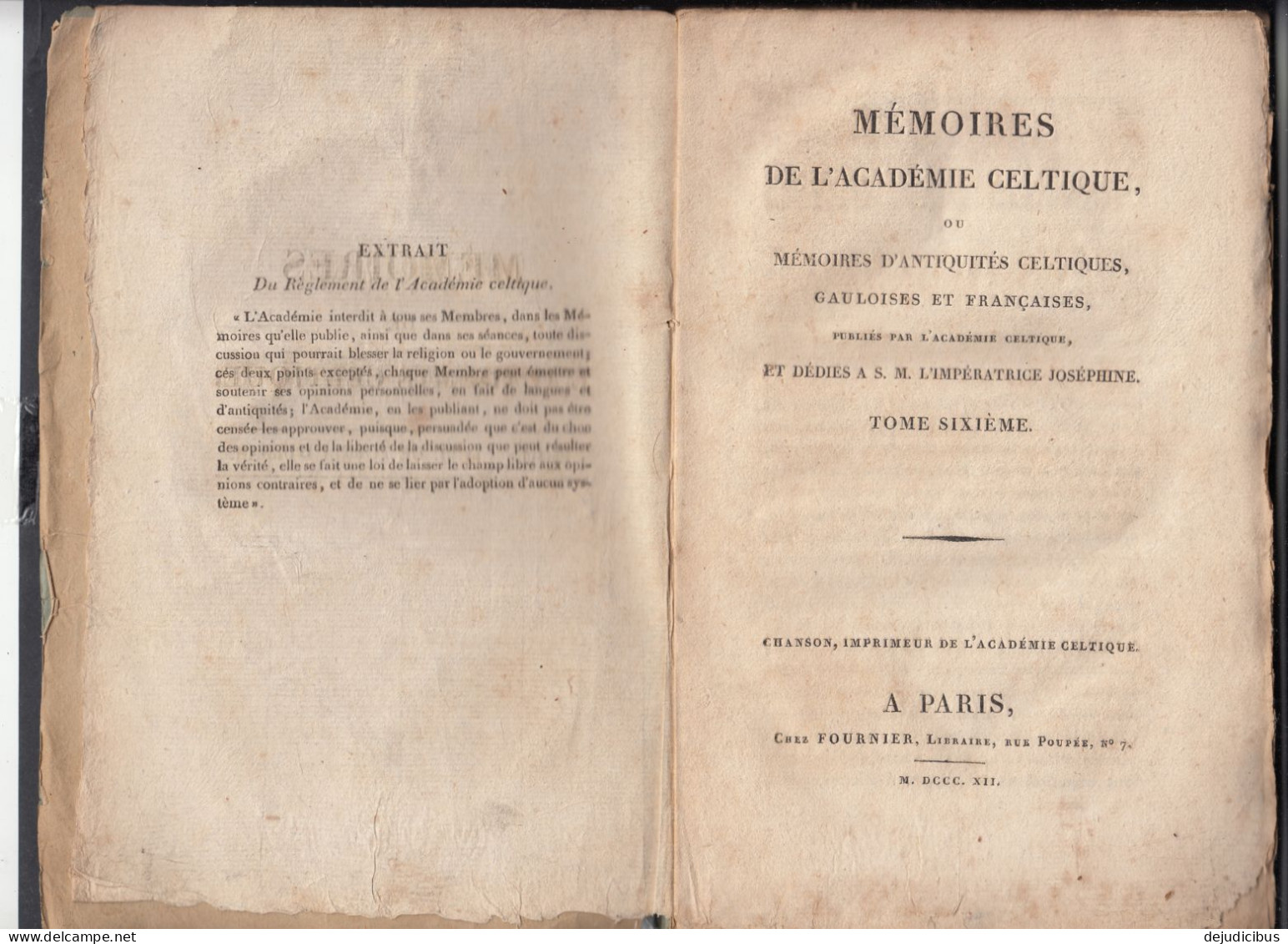 MEMOIRES DE L'ACADEMIE CELTIQUE TOME SIXIEME -  1812 - Geschiedenis