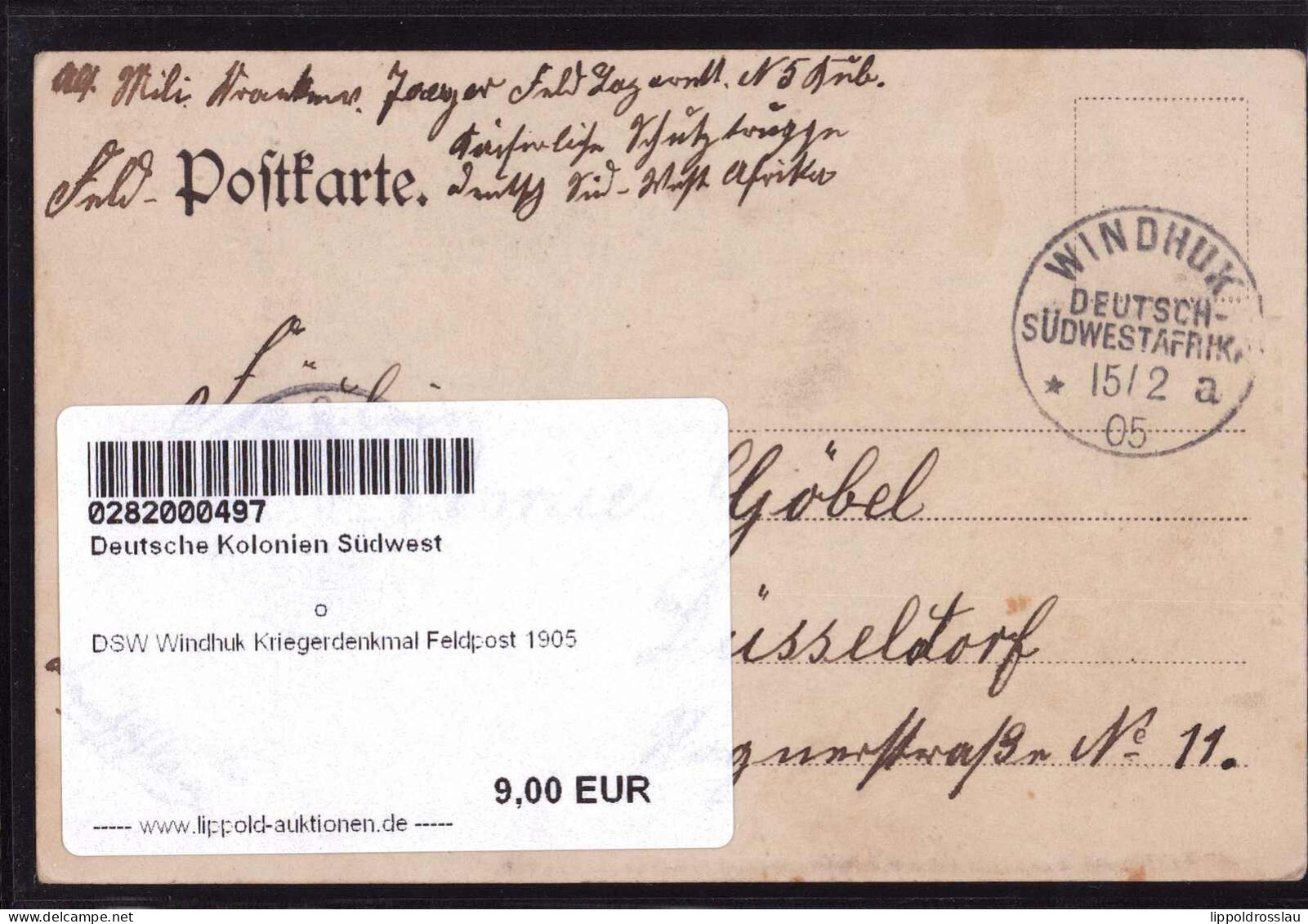 Gest. DSW Windhuk Kriegerdenkmal Feldpost 1905 - Unclassified