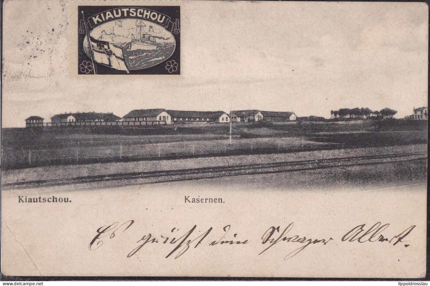 Gest. Kiautschou Kasernen 1906, Briefmarke Netfernt, Vignetten Nachgeklebt, EK 2cm - Non Classés