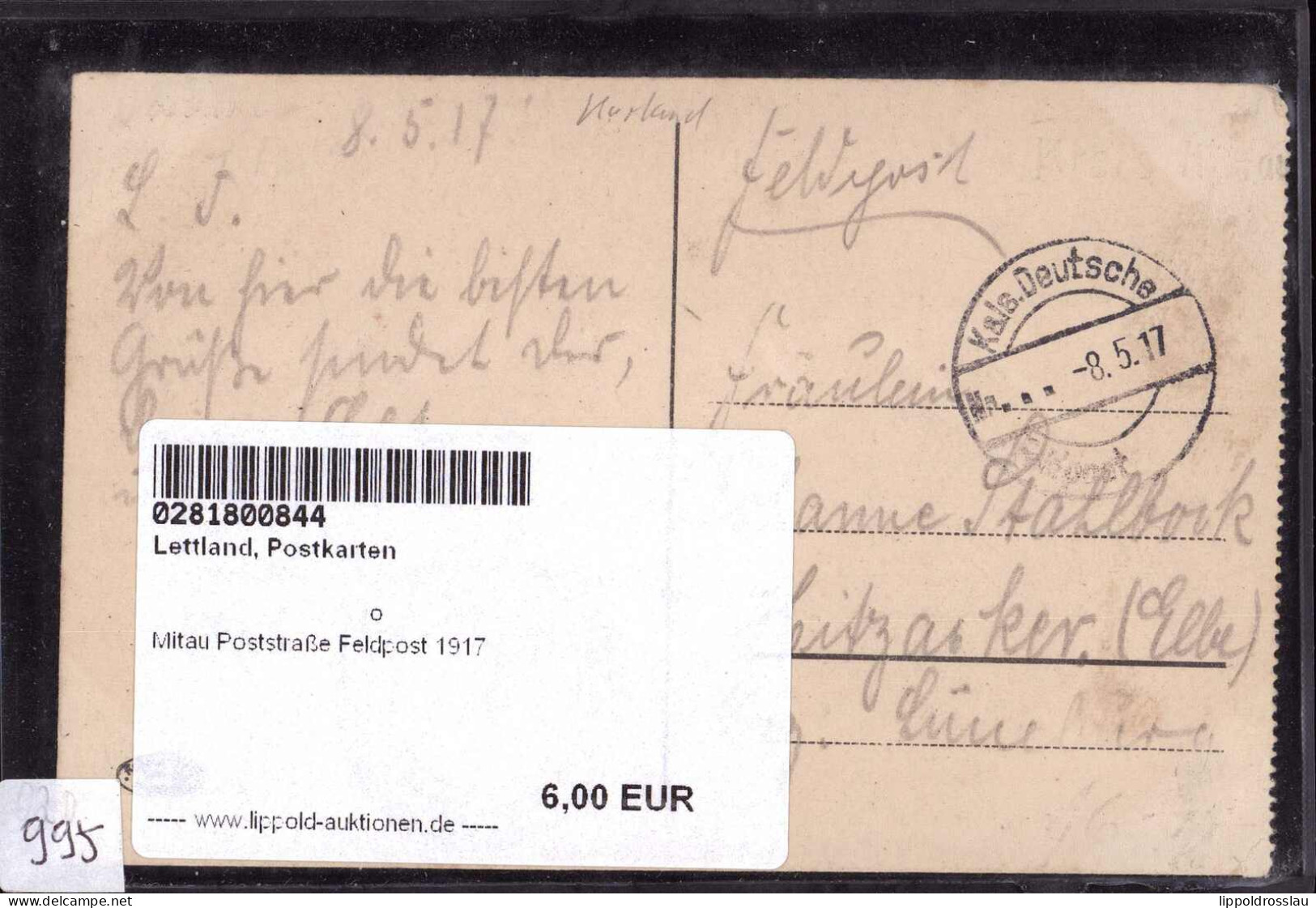 Gest. Mitau Poststraße Feldpost 1917 - Letland