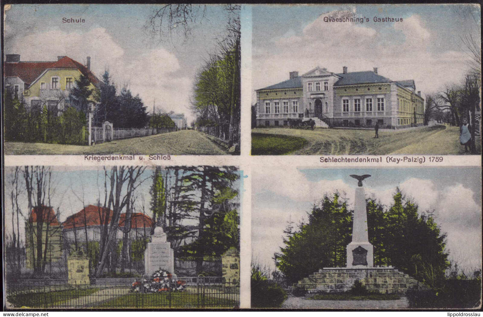 Gest. Palzig Gasthaus Ovaeschning Schule Kriegerdenkmal 1926, Briefmarke Entfernt, Min. Best. - Polen