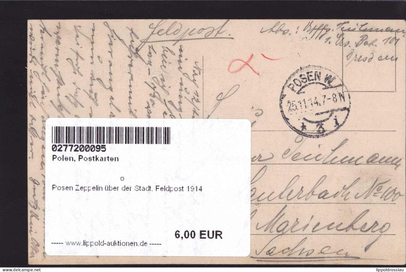 Gest. Posen Zeppelin über Der Stadt, Feldpost 1914 - Polen