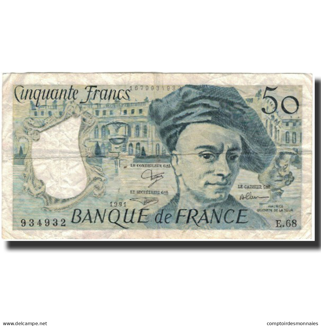 France, 50 Francs, Quentin De La Tour, 1991, TB, Fayette:67.17, KM:152e - 50 F 1976-1992 ''Quentin De La Tour''