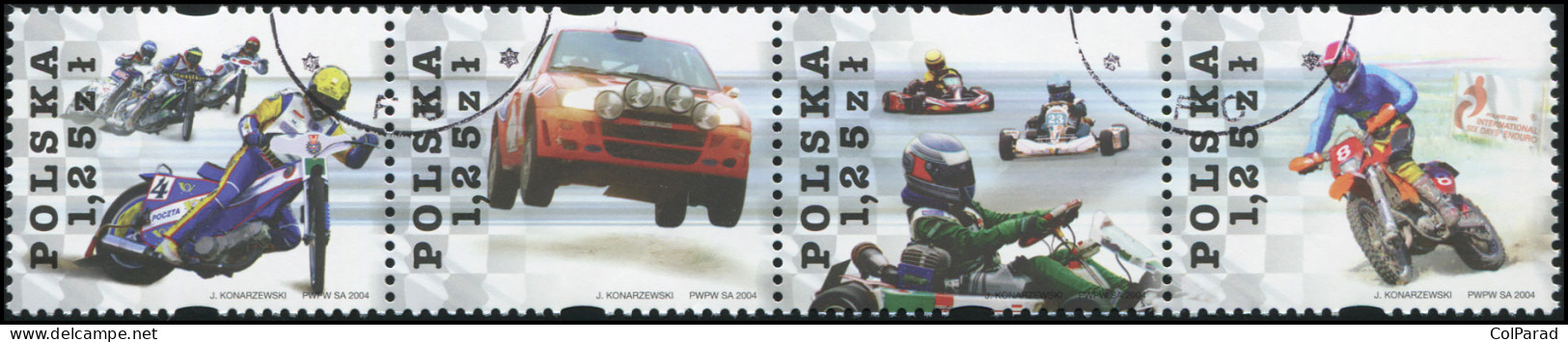 POLAND - 2004 - BLOCK OF 4 STAMPS CTO - Motor Sports - Unused Stamps
