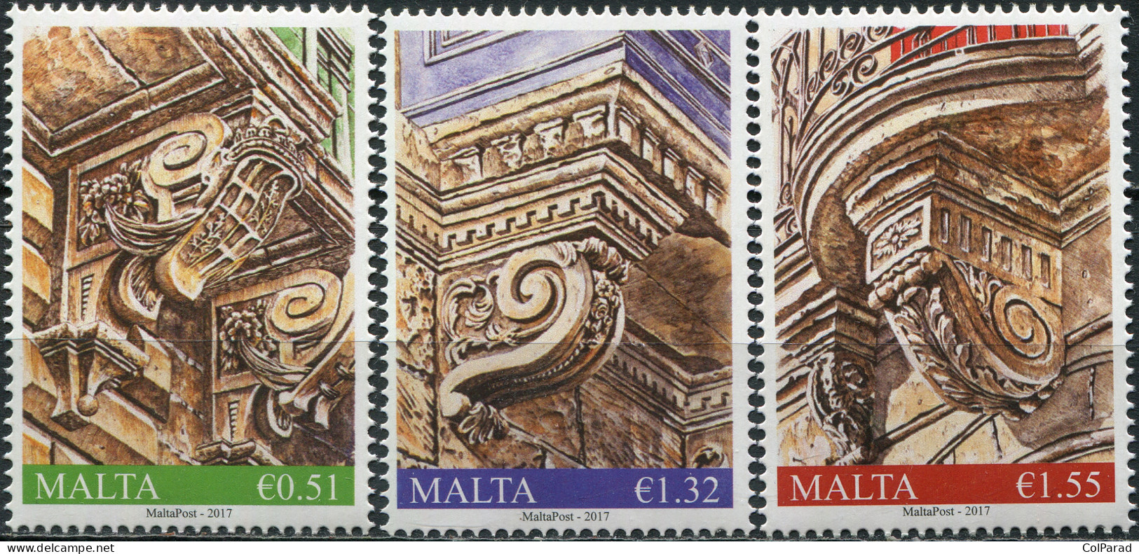 MALTA - 2017 - SET OF 3 STAMPS MNH ** - Architecture. Balcony Corbels - Malta