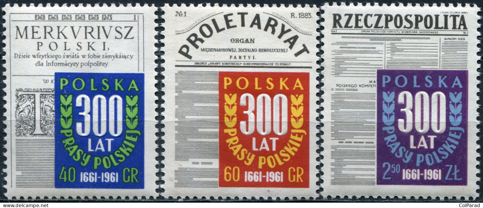 POLAND - 1961 - SET MNH ** - 300th Anniversary Of Polish Newspaper Merkuriusz - Ongebruikt