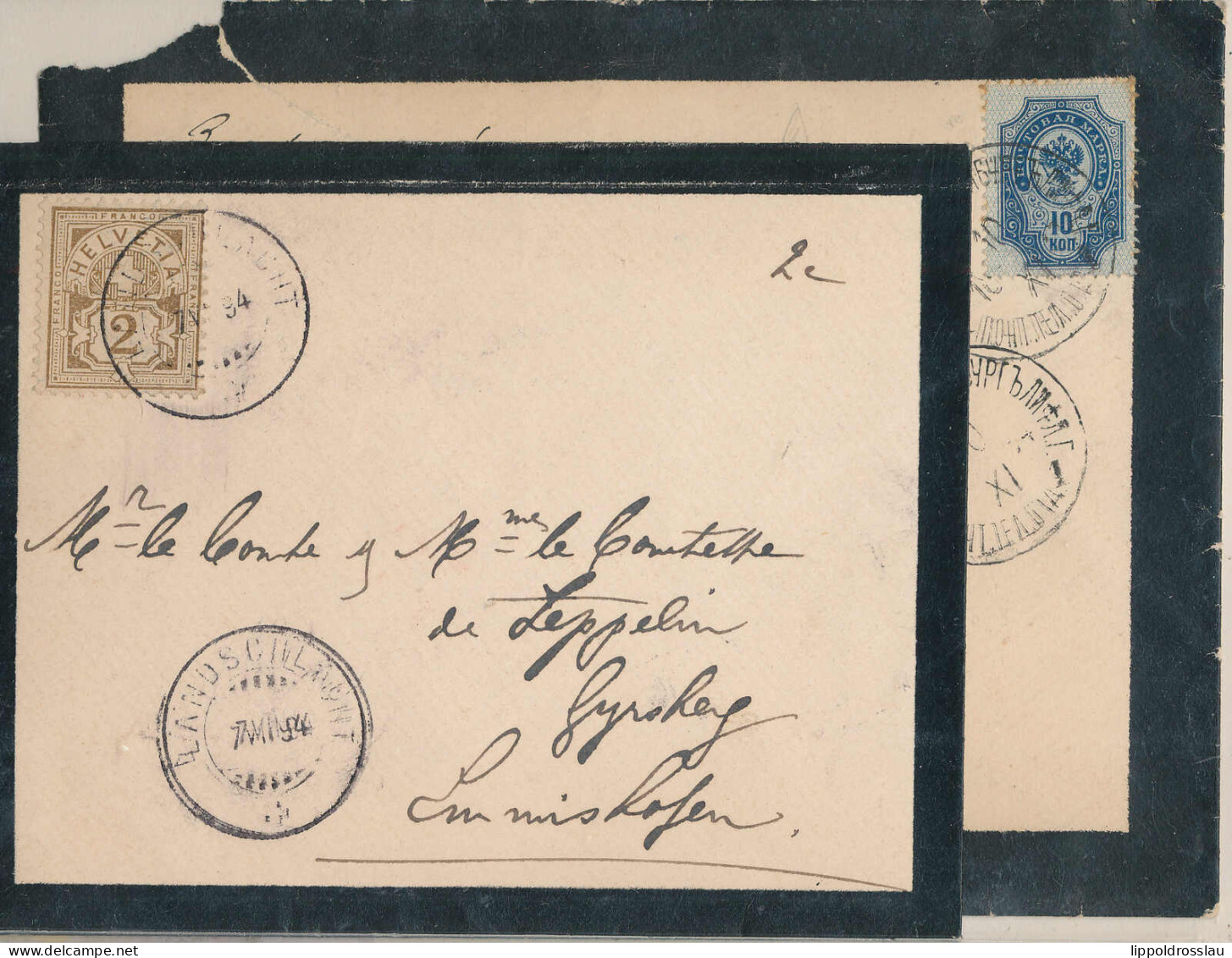 2 Stck. Kondolenz-Briefumschläge 1894 Adressiert An Gräfin Zeppelin In Schloß Girsberg Thurgau - Autres & Non Classés