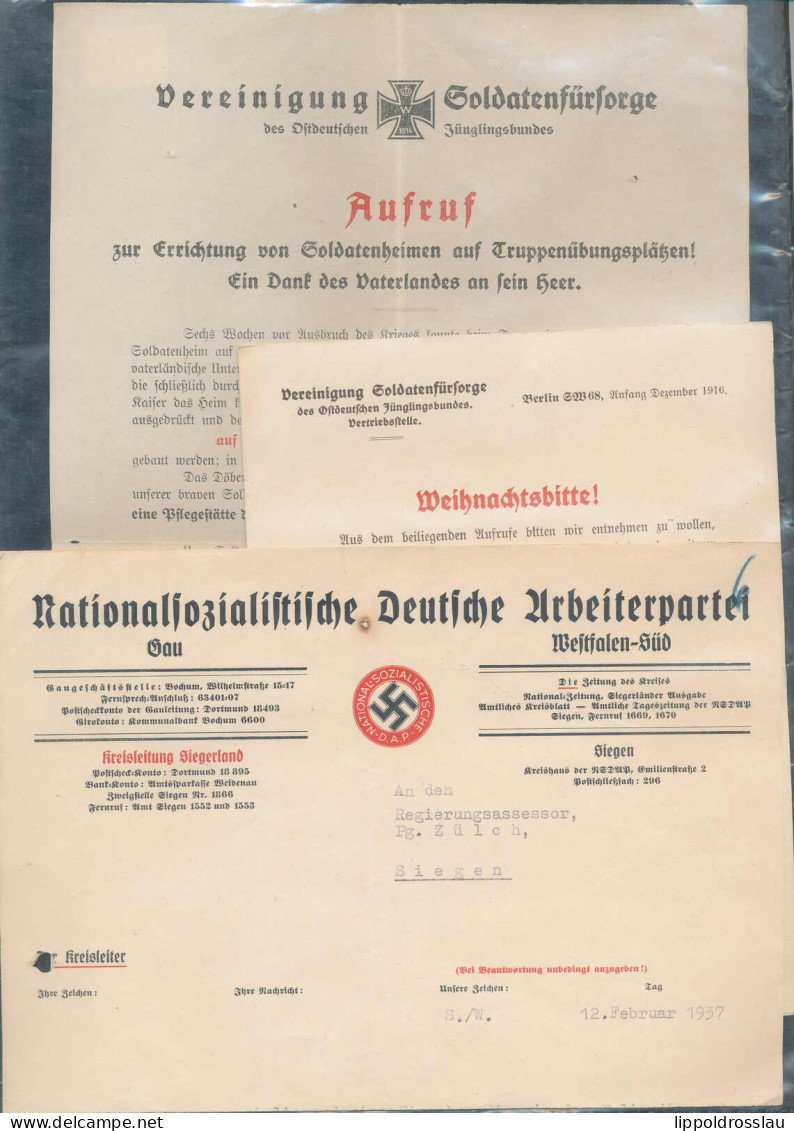 3 Stck. Dokumente III. Reich U.a. NSDAP Siegen 1937 - Altri & Non Classificati