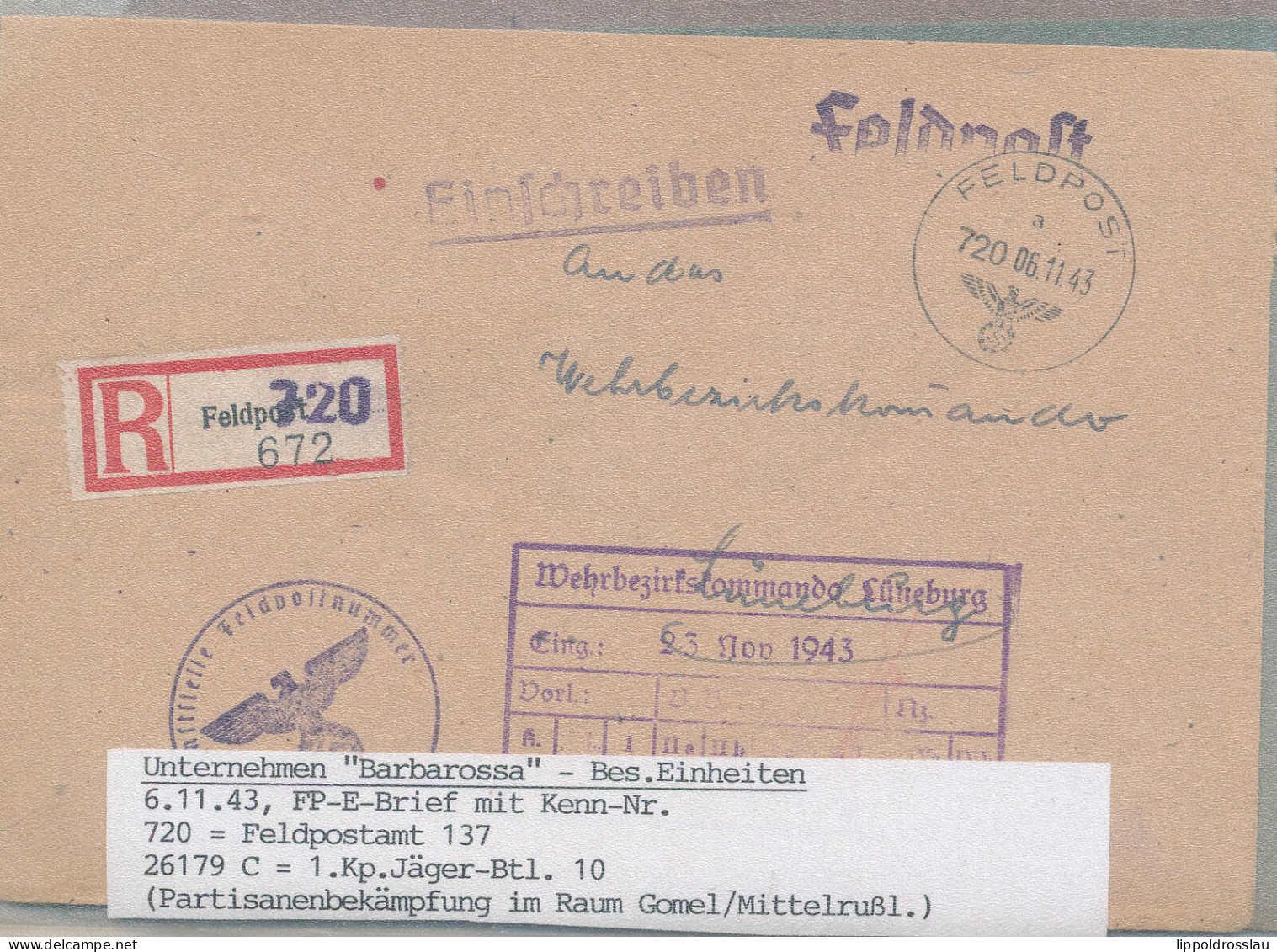 Gest. Konvolut Von 6 Stck. Reco Feldpostbriefe Unternehmen Barbarossa, Partisanenbekämpfung 1943 - Sonstige & Ohne Zuordnung