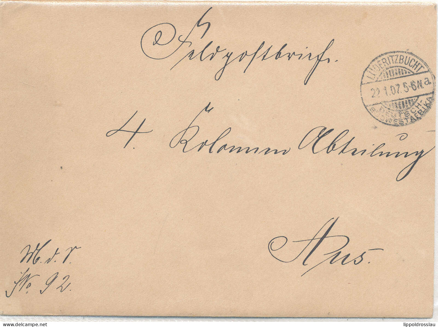 Gest., Brief DSW Feldpostbrief Lüderitzbucht 1907 - German South West Africa