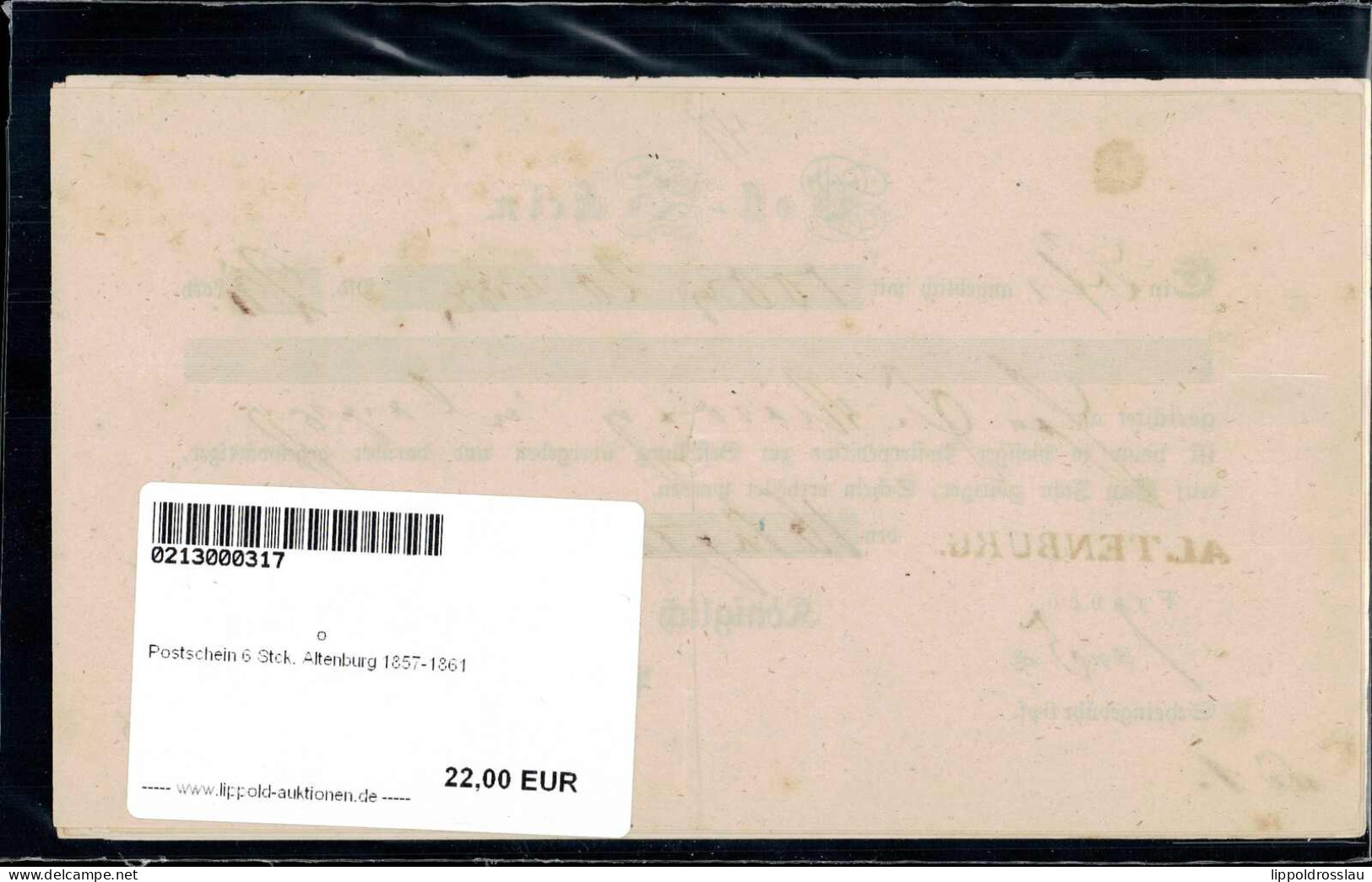 Gest. Postschein 6 Stck. Altenburg 1857-1861 - Andere & Zonder Classificatie