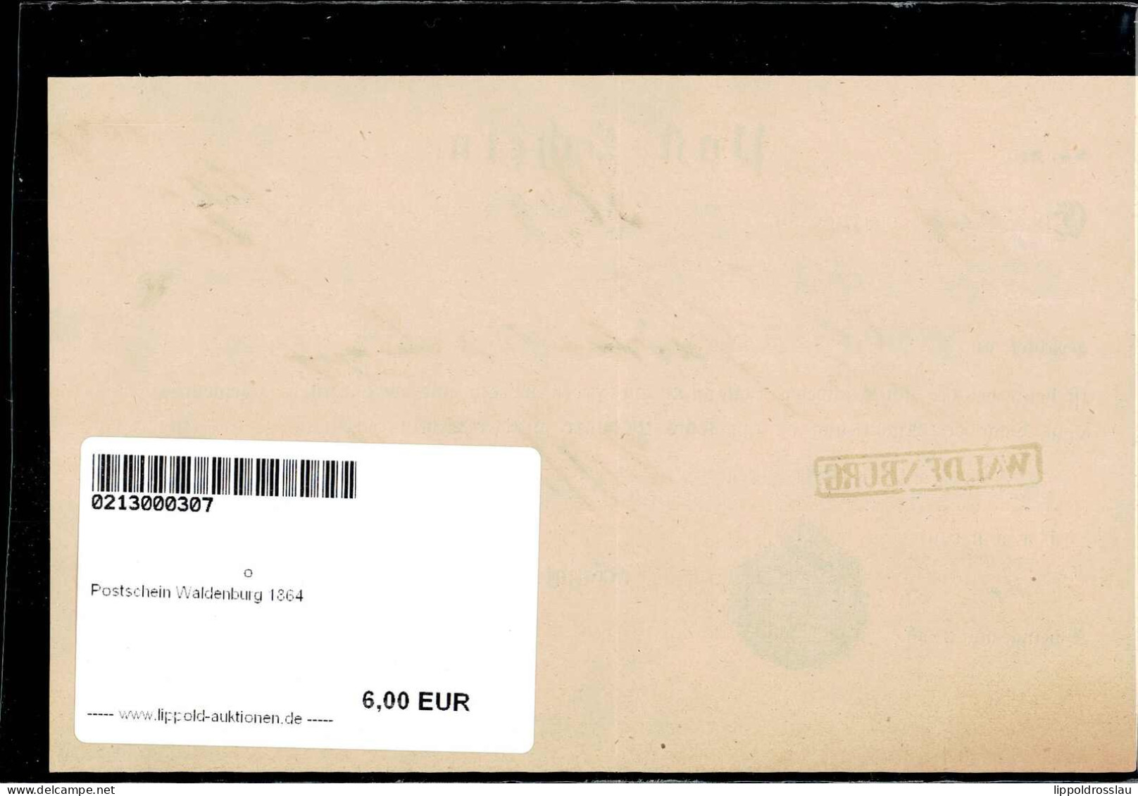 Gest. Postschein Waldenburg 1864 - Other & Unclassified