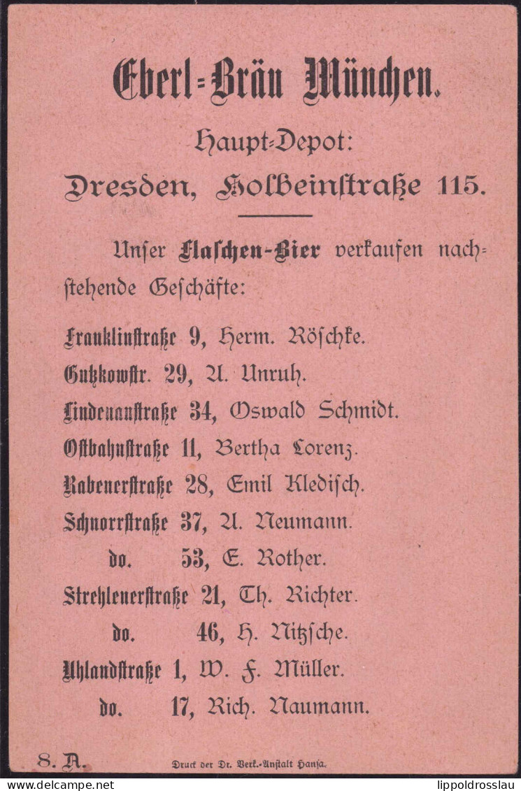 *, Brief Stadtpost Hansa Dresden GSK Reklame Firma Eberl-Bräu, Bug 3cm - Andere & Zonder Classificatie