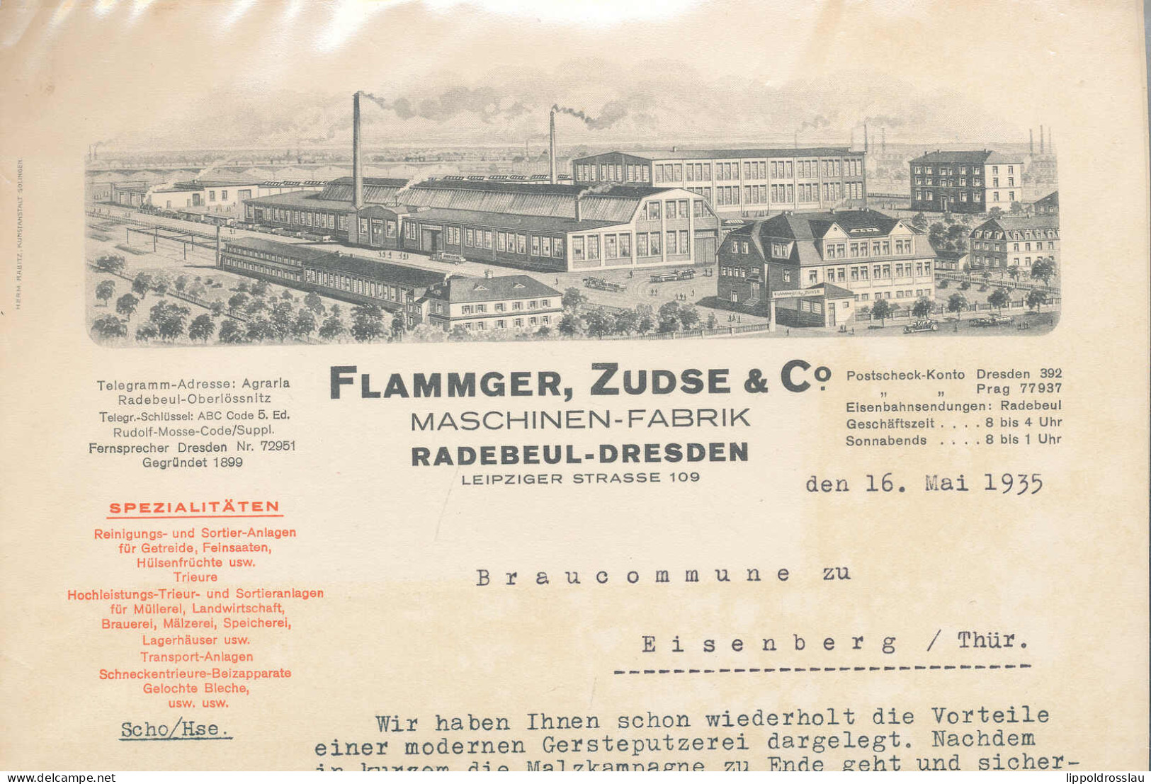 Dekortiver Briefkopf Maschinenfabrik Flammger, Zudse & Co. Dresden 1936 - Non Classés