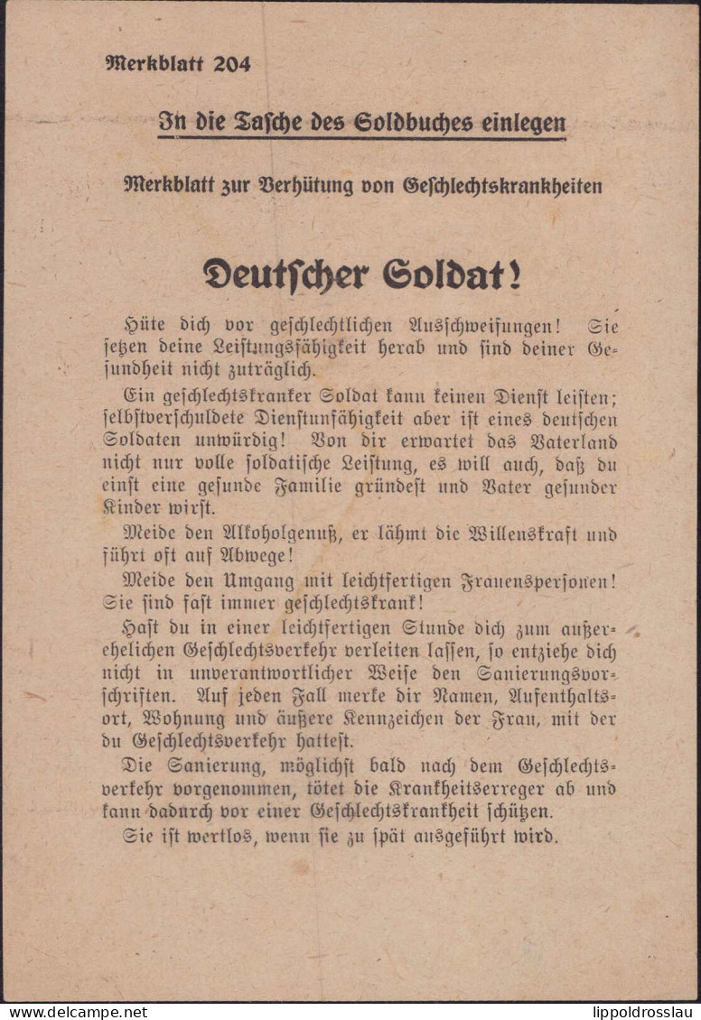 Deutscher Soldat! Merkblatt 204 Umgang Mit Geschlechtskrankheiten - Non Classés