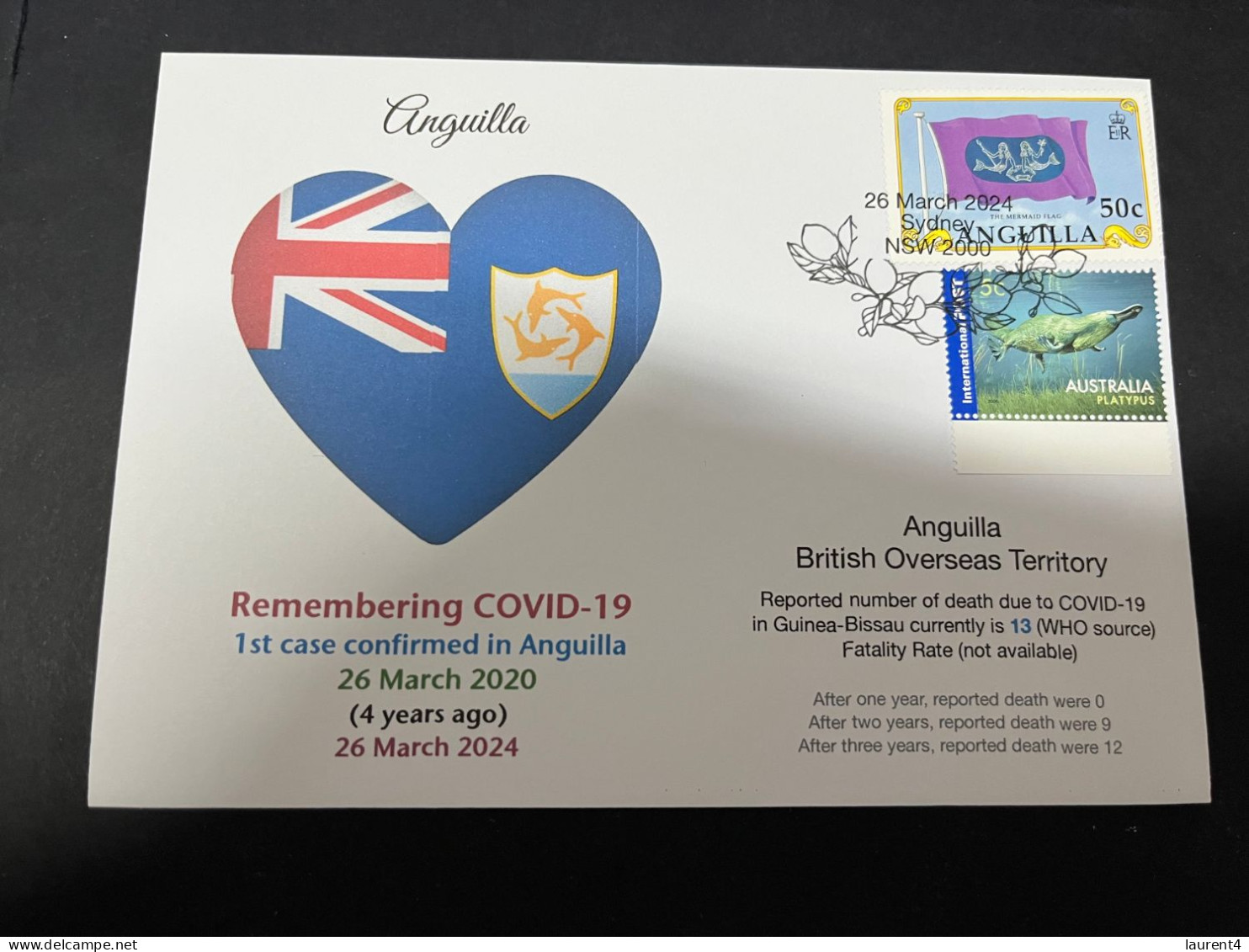 26-3-2024 (4 Y 8) COVID-19 4th Anniversary - Anguilla - 26 March 2024 (with Anguilla Flag Stamp) - Enfermedades