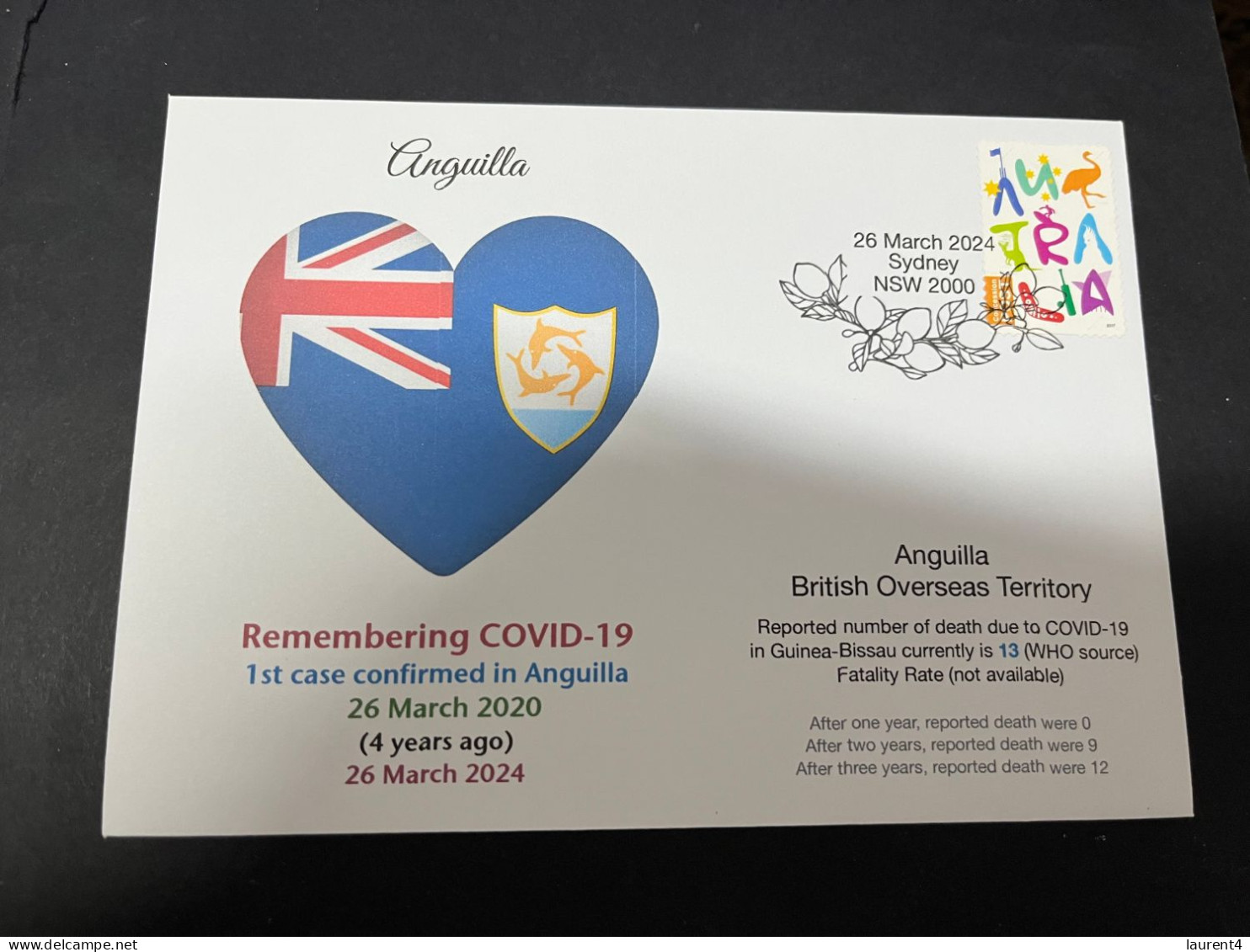 26-3-2024 (4 Y 8) COVID-19 4th Anniversary - Anguilla - 26 March 2024 (with OZ Stamp) - Enfermedades